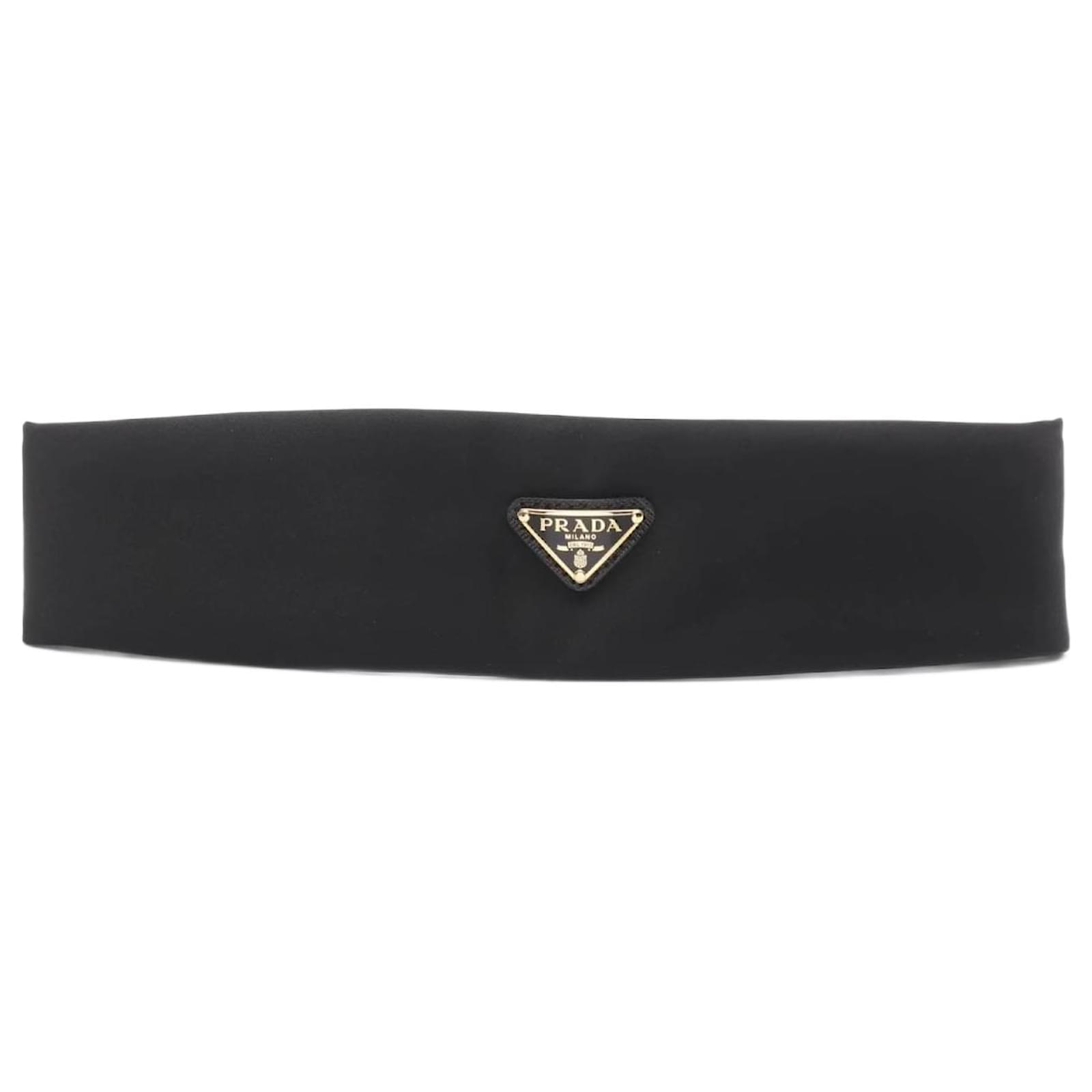 Prada Triangle Plate Headband Black Golden Nylon  ref.2286184