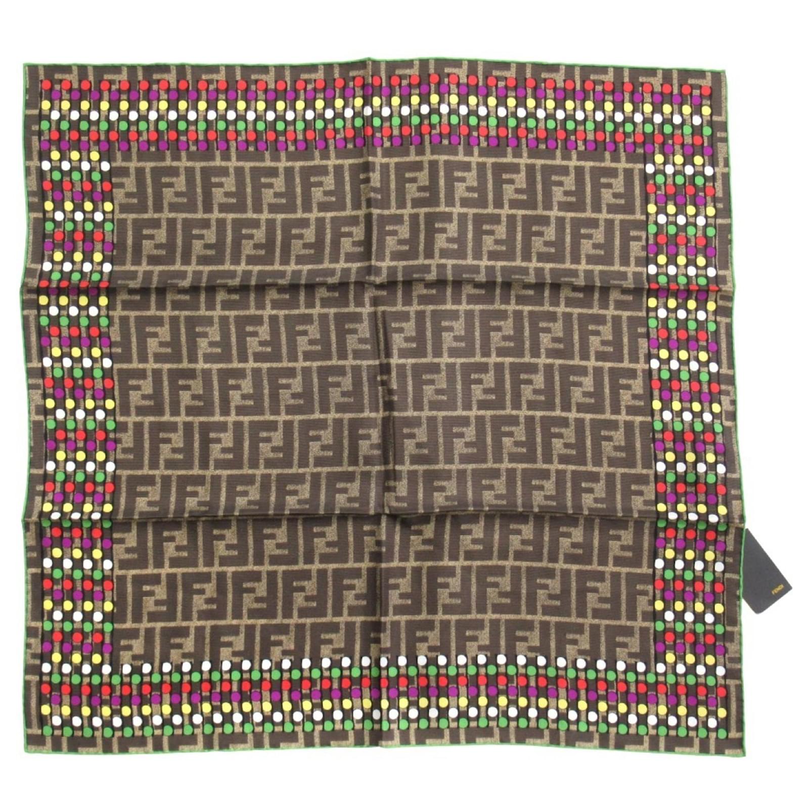 Fendi FF Logo Zucca Pattern Silk Scarf Brown Multiple colors  ref.2189863