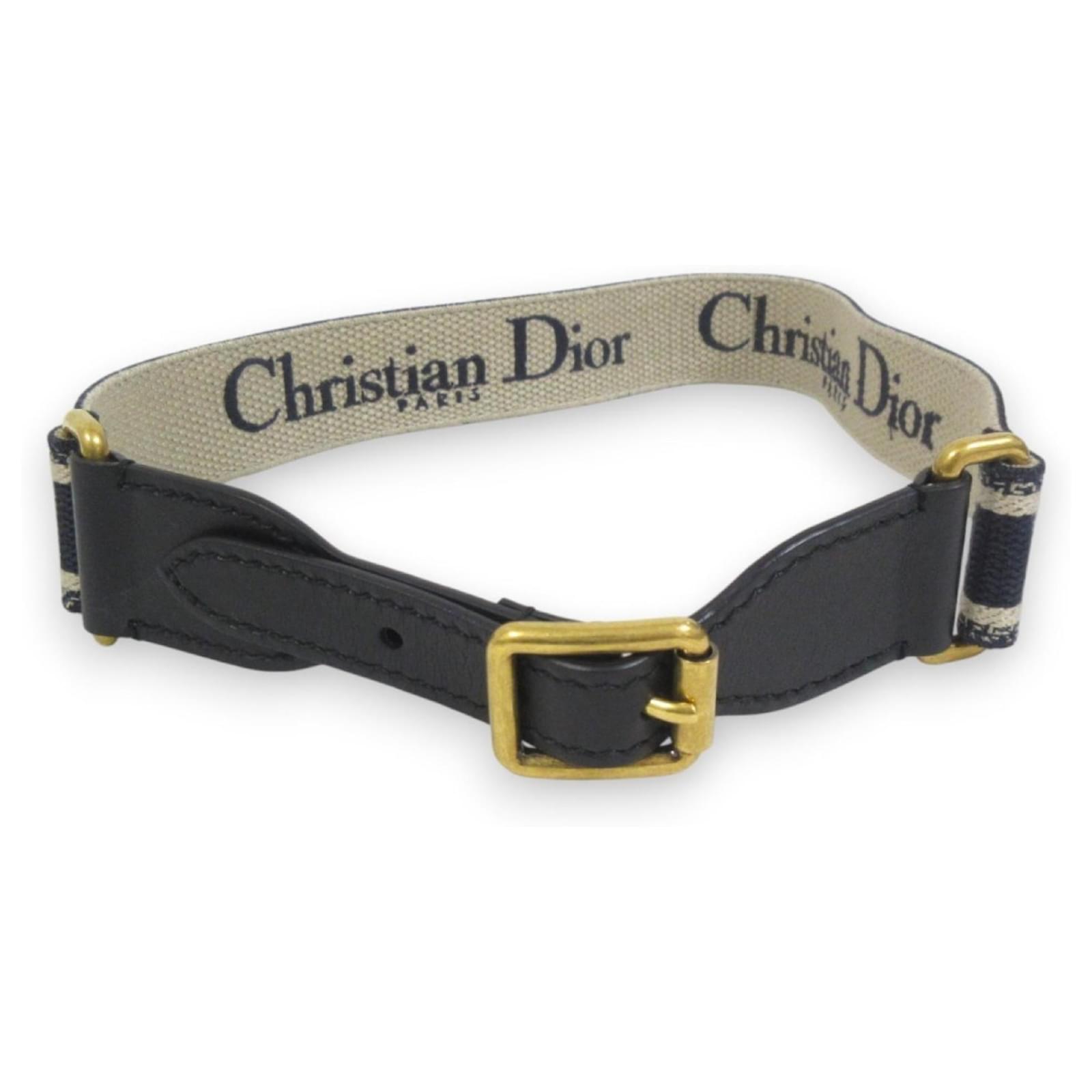 Christian Dior CD Logo Embroidered Canvas Leather Belt Black Beige Navy blue  ref.2190639