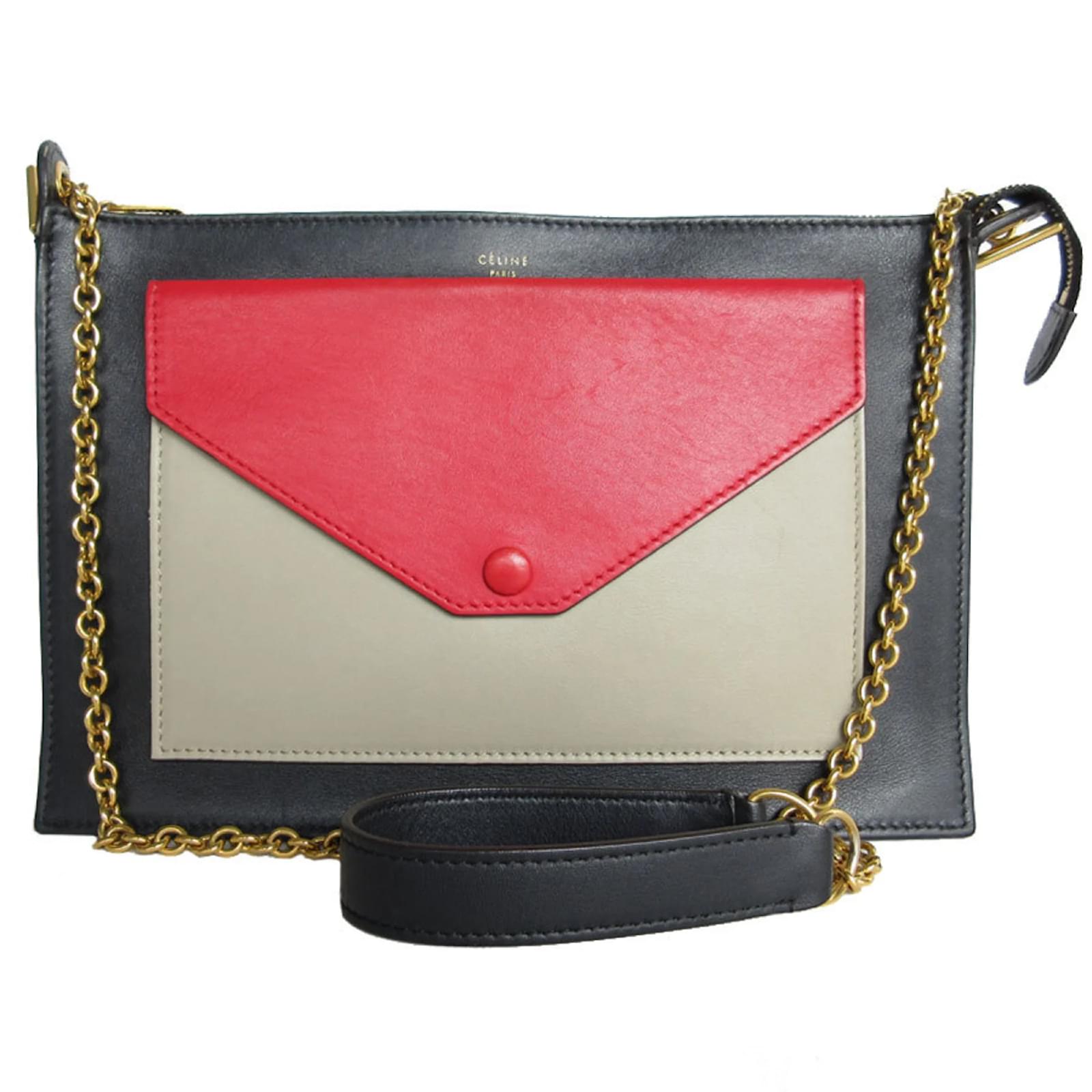 Céline Celine Leather Shoulder Bag Black Red Grey  ref.2325153