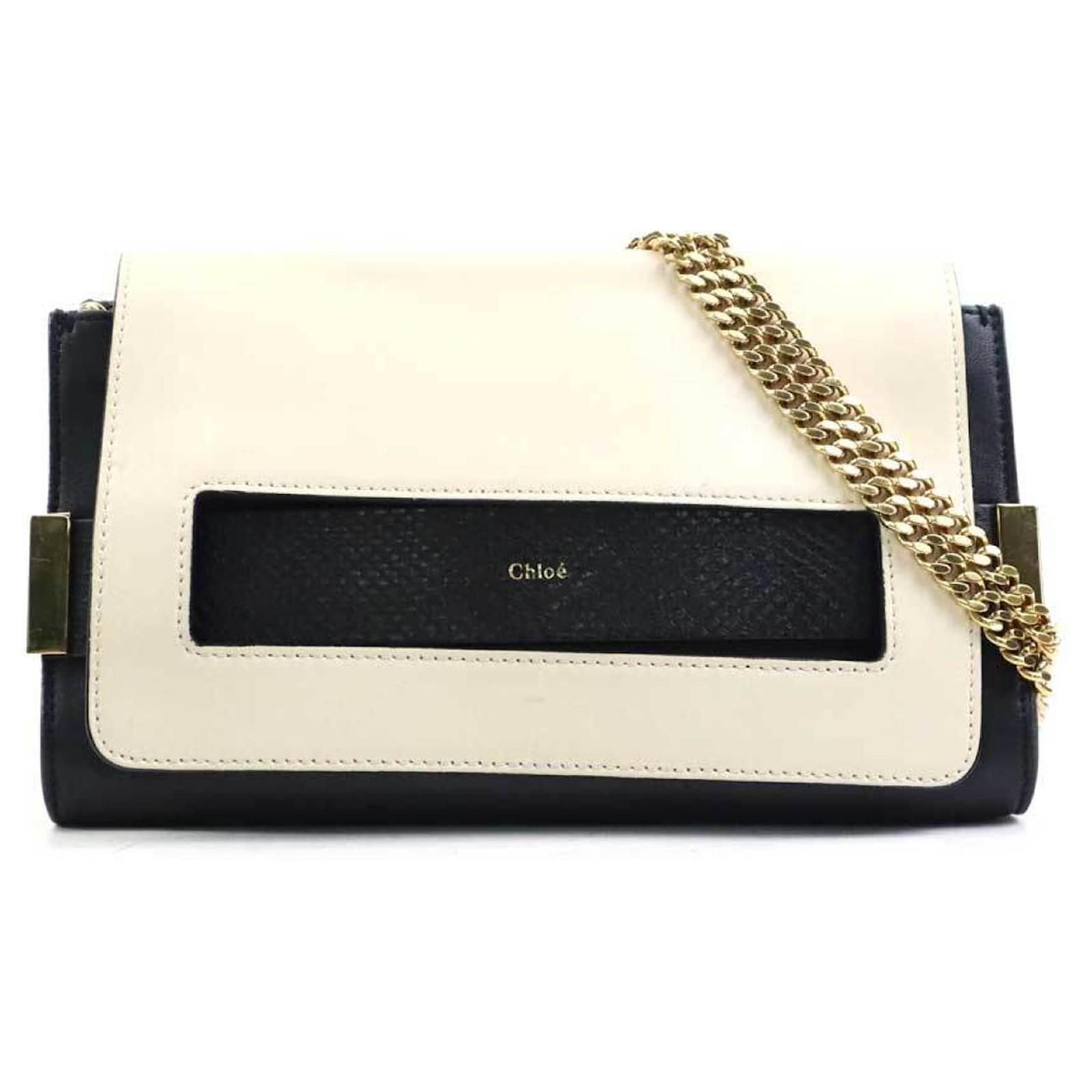 Chloé Shoulder Bag in Black and Ivory Leather Cream  ref.2325119