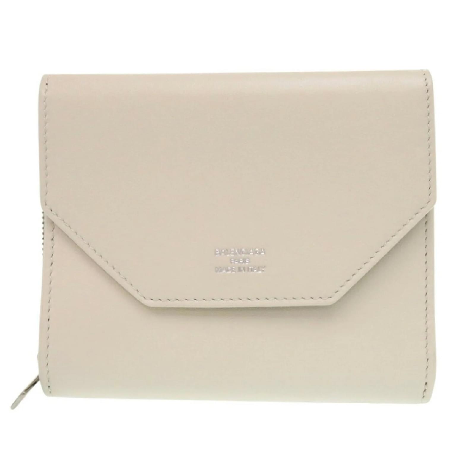 Balenciaga Off-White Leather Tri-Fold Wallet Eggshell  ref.2325008
