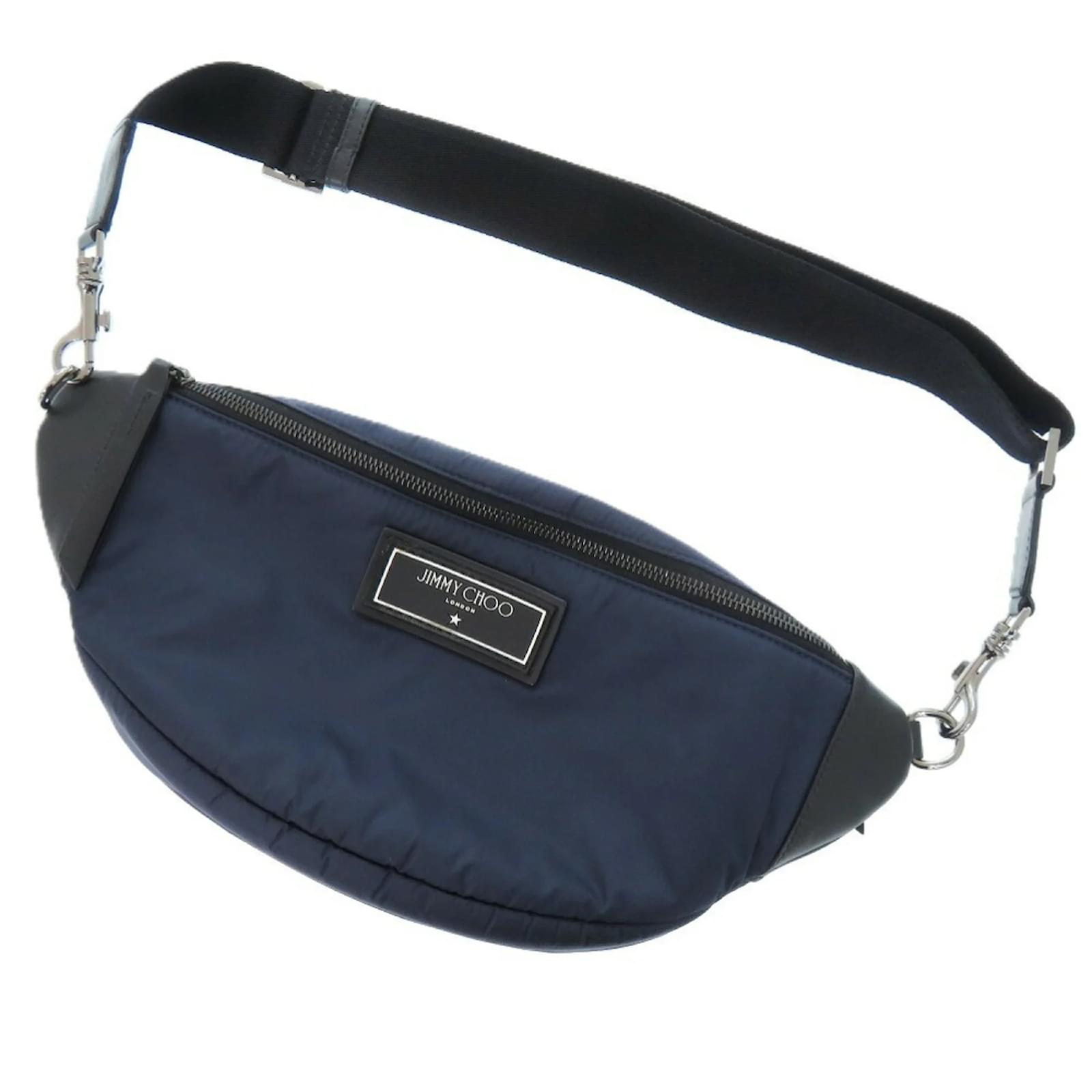 Jimmy Choo KIRT OUQ 193 Calfskin Nylon Body Bag Black Navy blue Leather  ref.2324999