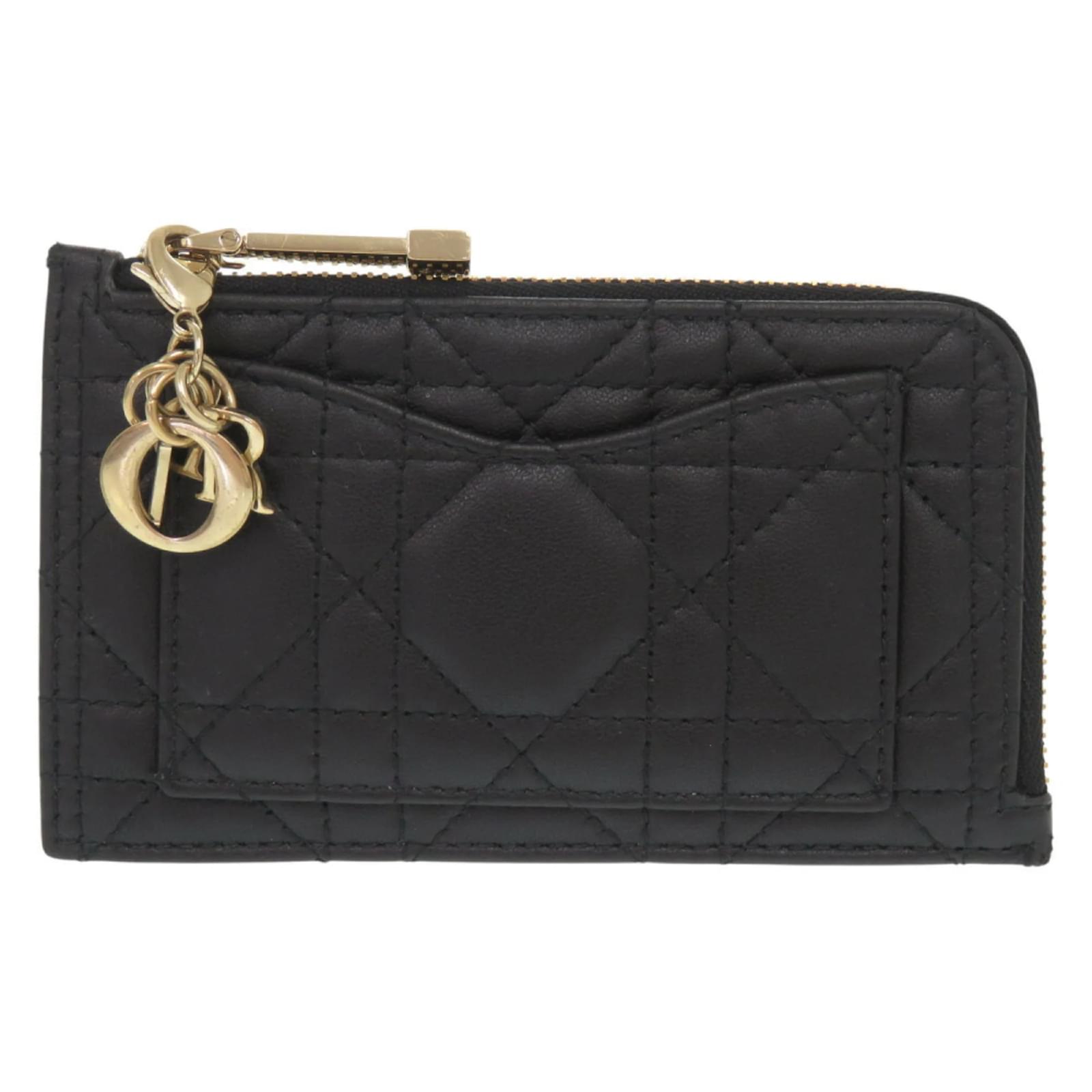 Christian Dior Lady Cosmos Zip Card Holder Black Leather  ref.2324906