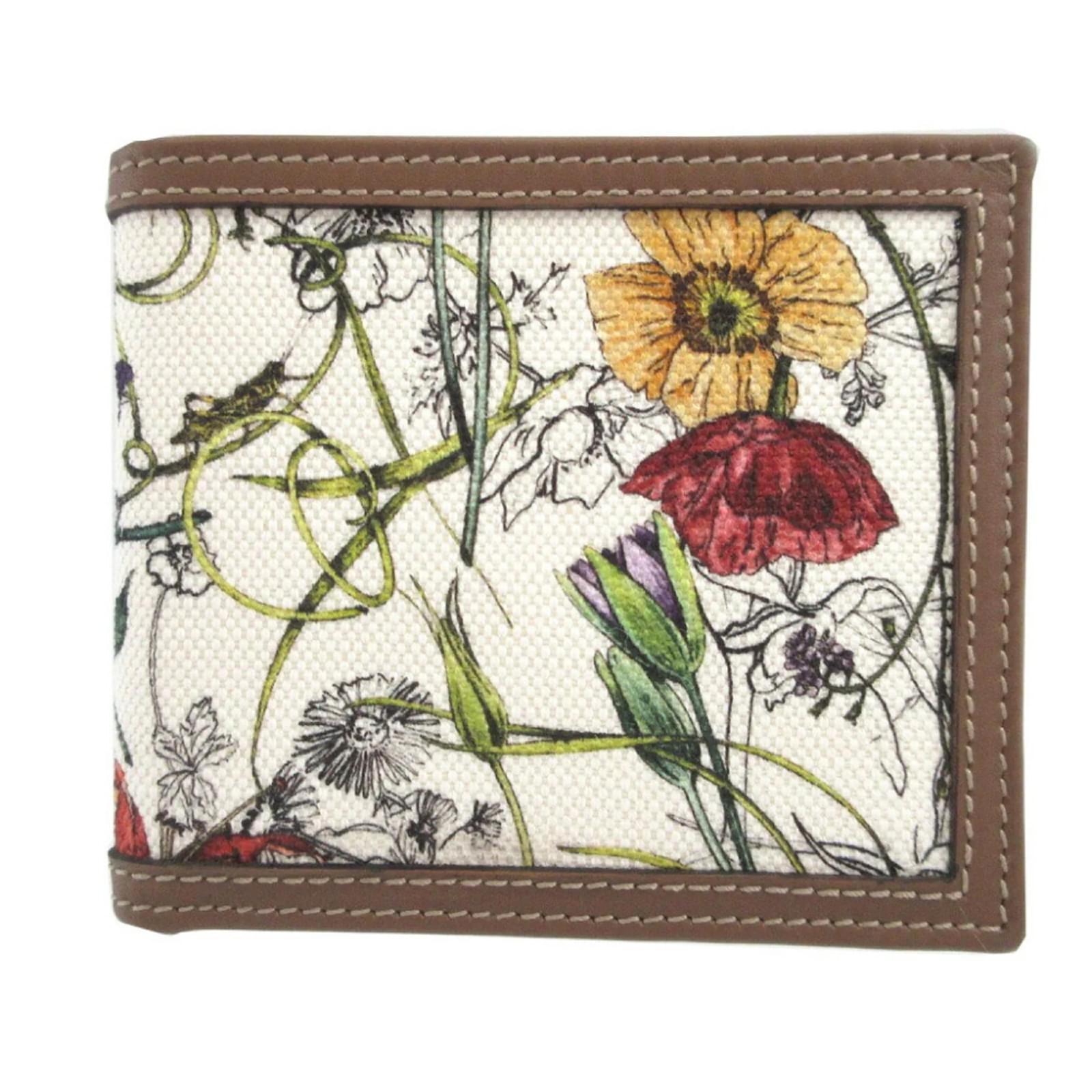 Gucci Flora Mini Infinity Bi-fold Wallet Brown White Leather Cloth  ref.2324902