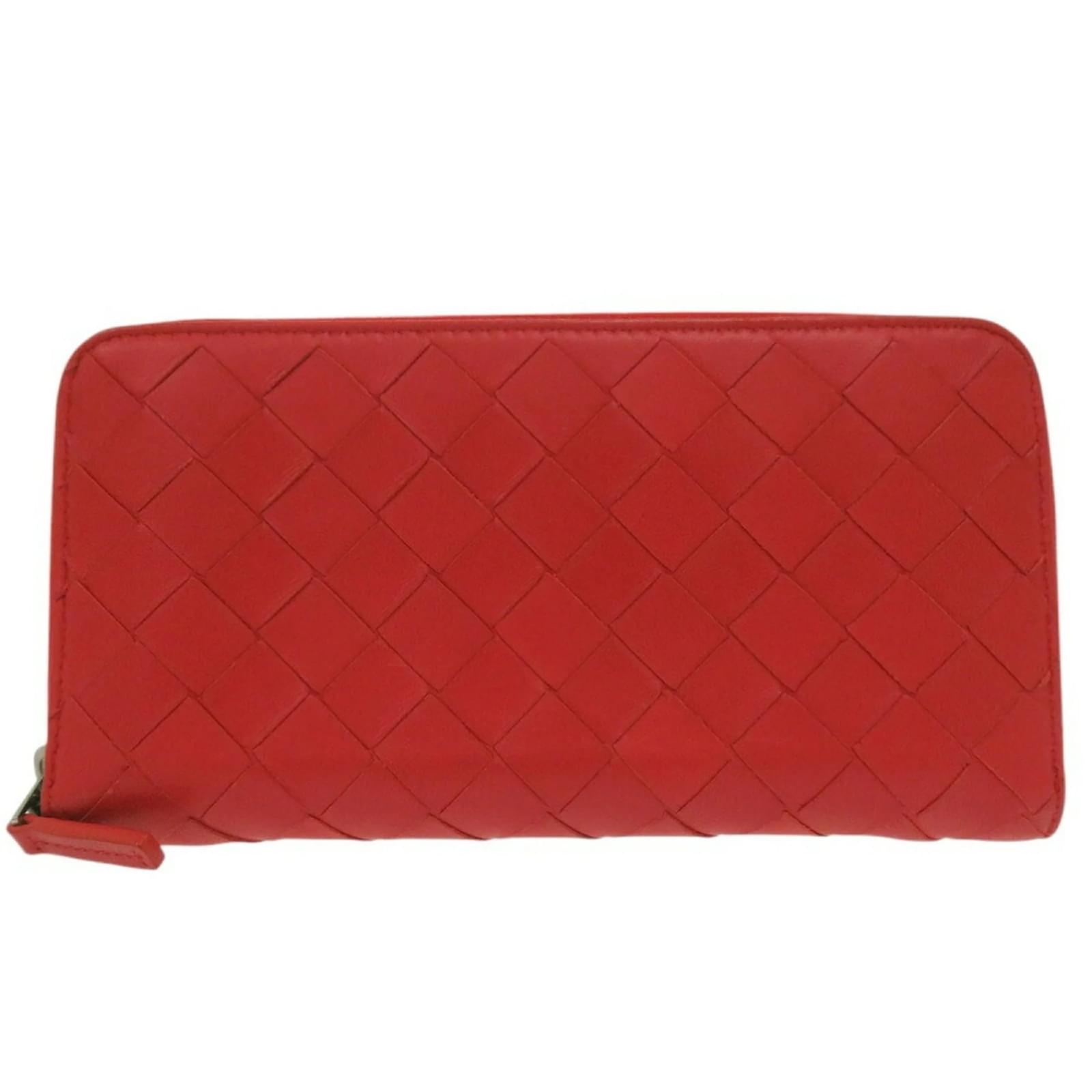 Bottega Veneta Intrecciato Long Wallet Pink Red Leather  ref.2324892