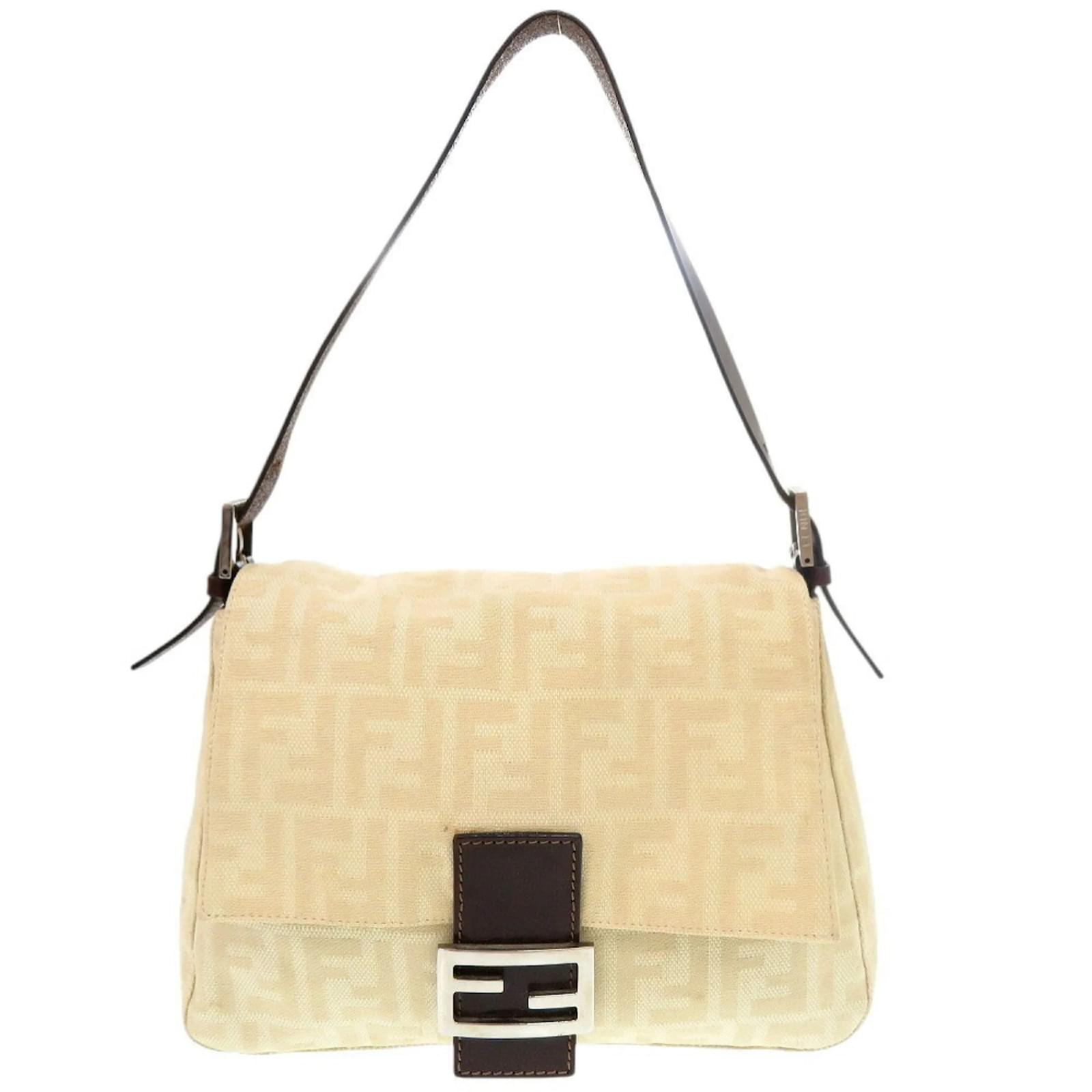 Fendi Mamma Bucket Zucca Pattern Shoulder Bag Beige Leather Cloth  ref.2324731