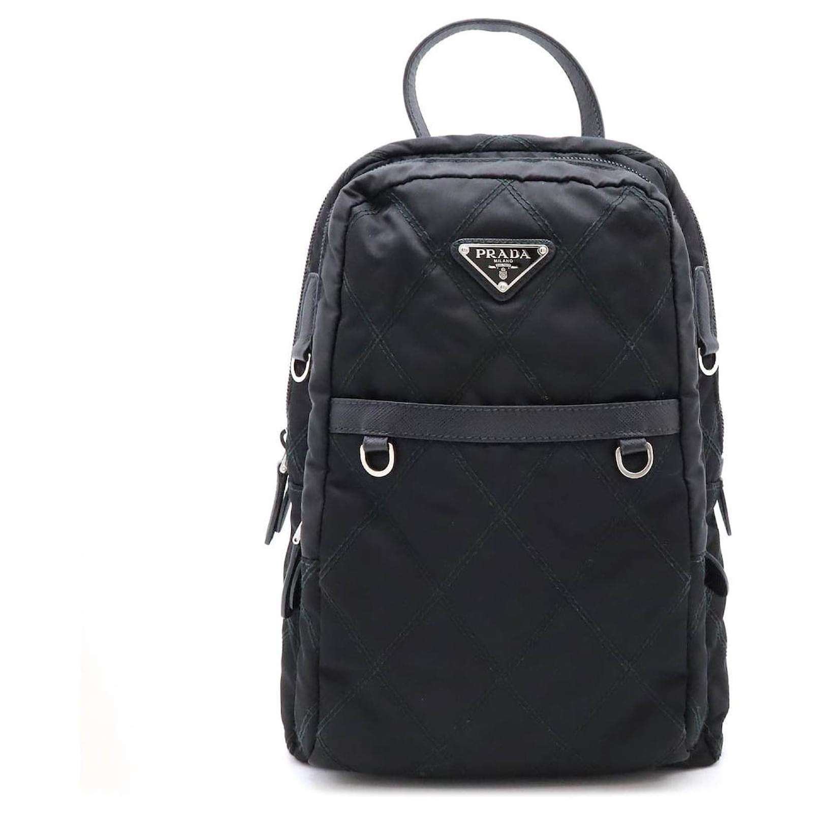 Prada Nylon Leather Quilting Mini Backpack 1B017 Black  ref.2324692