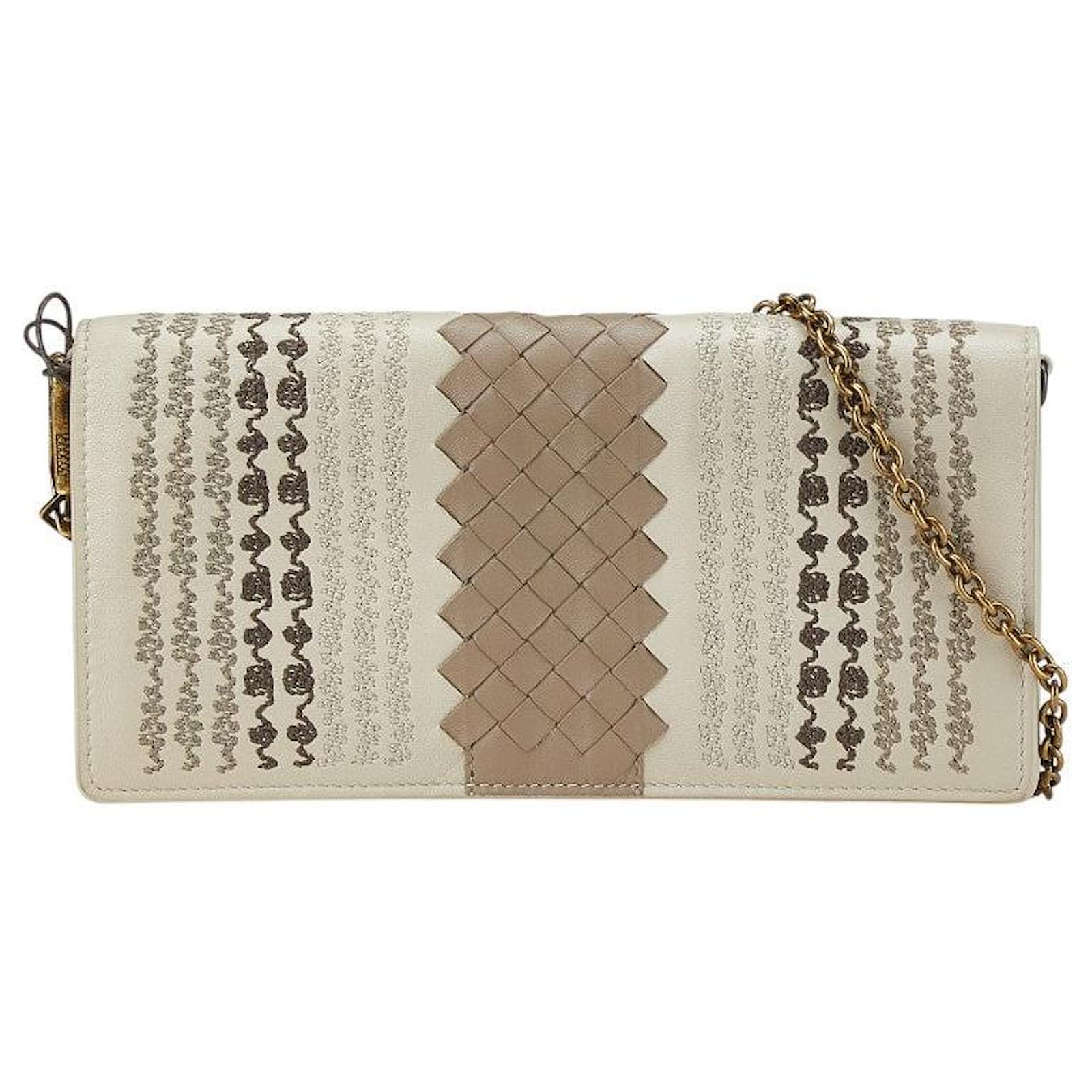 Bottega Veneta Intrecciato Leather Chain Long Wallet Brown Beige  ref.2324646