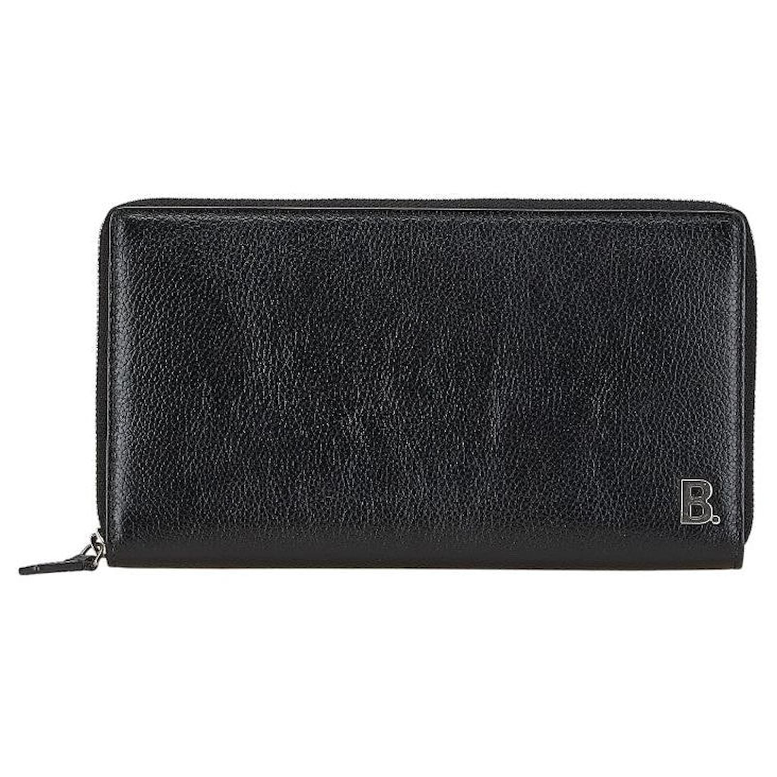 Balenciaga Leather B Logo Long Wallet Black  ref.2324615