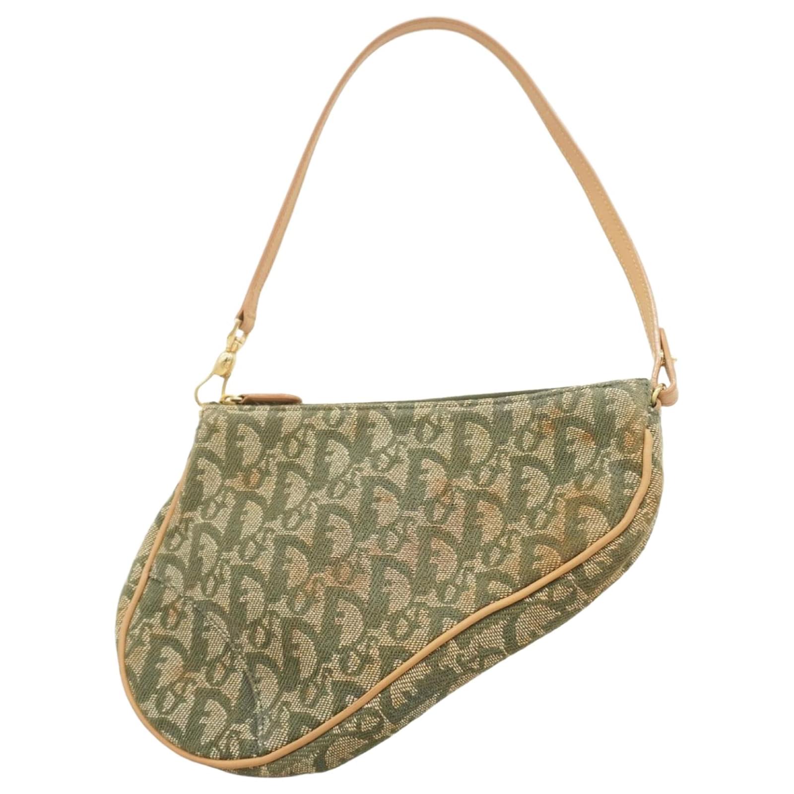 Christian Dior Trotter Saddle Handbag Khaki Cloth  ref.2324546