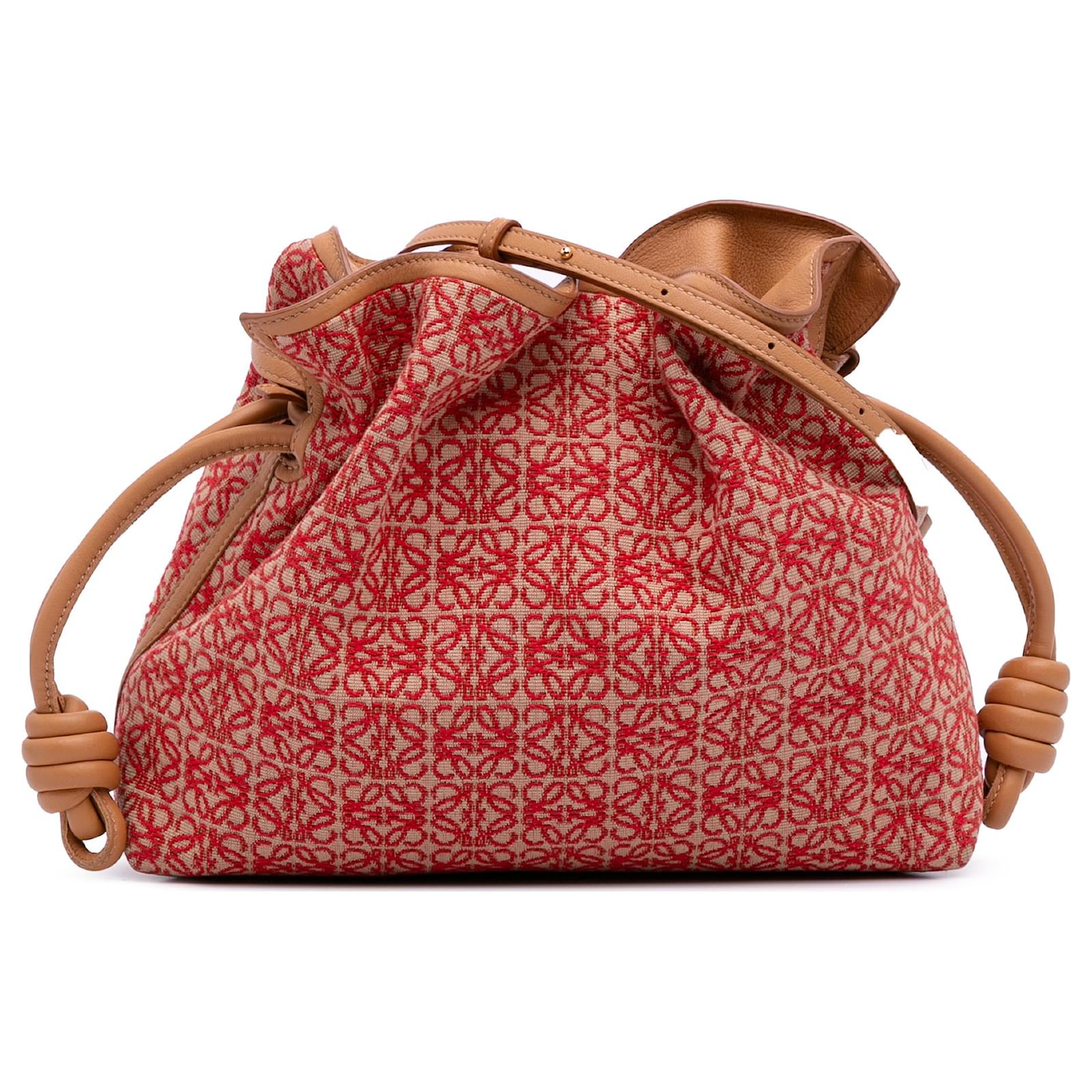 LOEWE Red Anagram Canvas Flamenco Knot Clutch Light brown Pony-style calfskin Cloth  ref.2324502