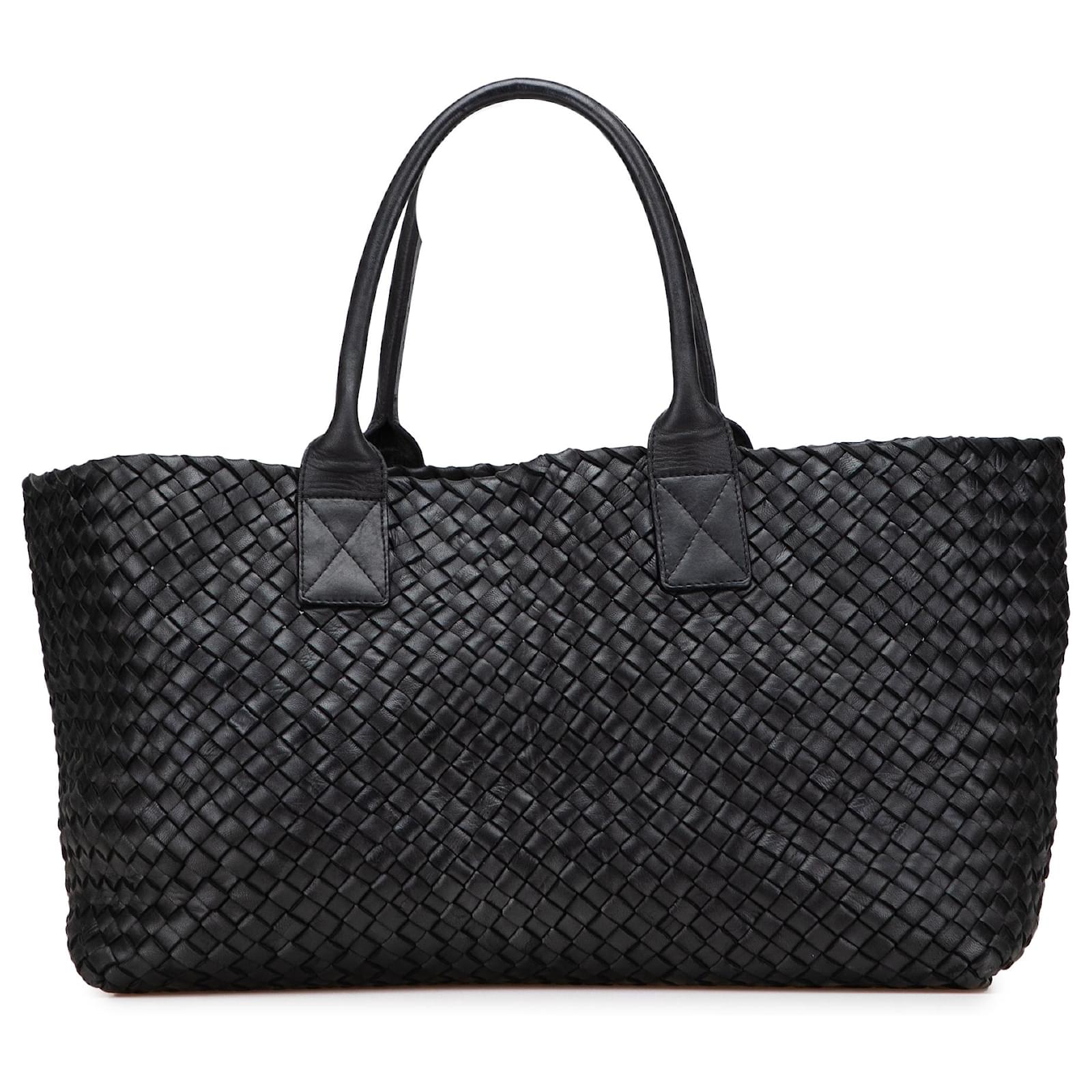 Bottega Veneta Black Medium Lambskin Intreccio Cabat Tote Leather  ref.2324497