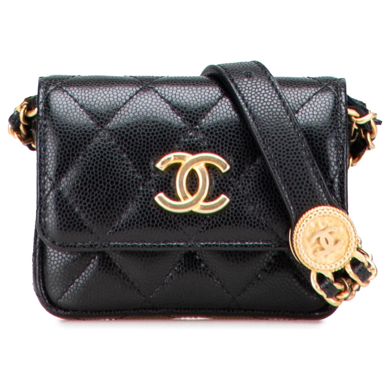 Chanel Black Quilted Caviar Twist Your Buttons Flap Chain Belt Bag Leather  ref.2324489