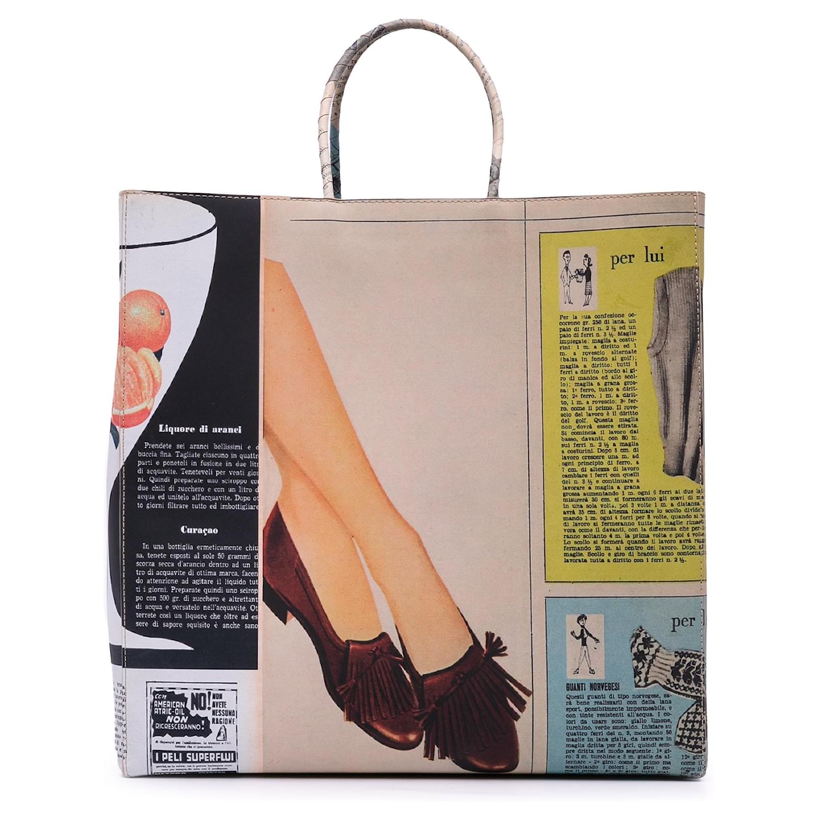 Bottega Veneta Brown Printed Calfskin The Medium Newspaper Tote Beige Leather Pony-style calfskin  ref.2324478