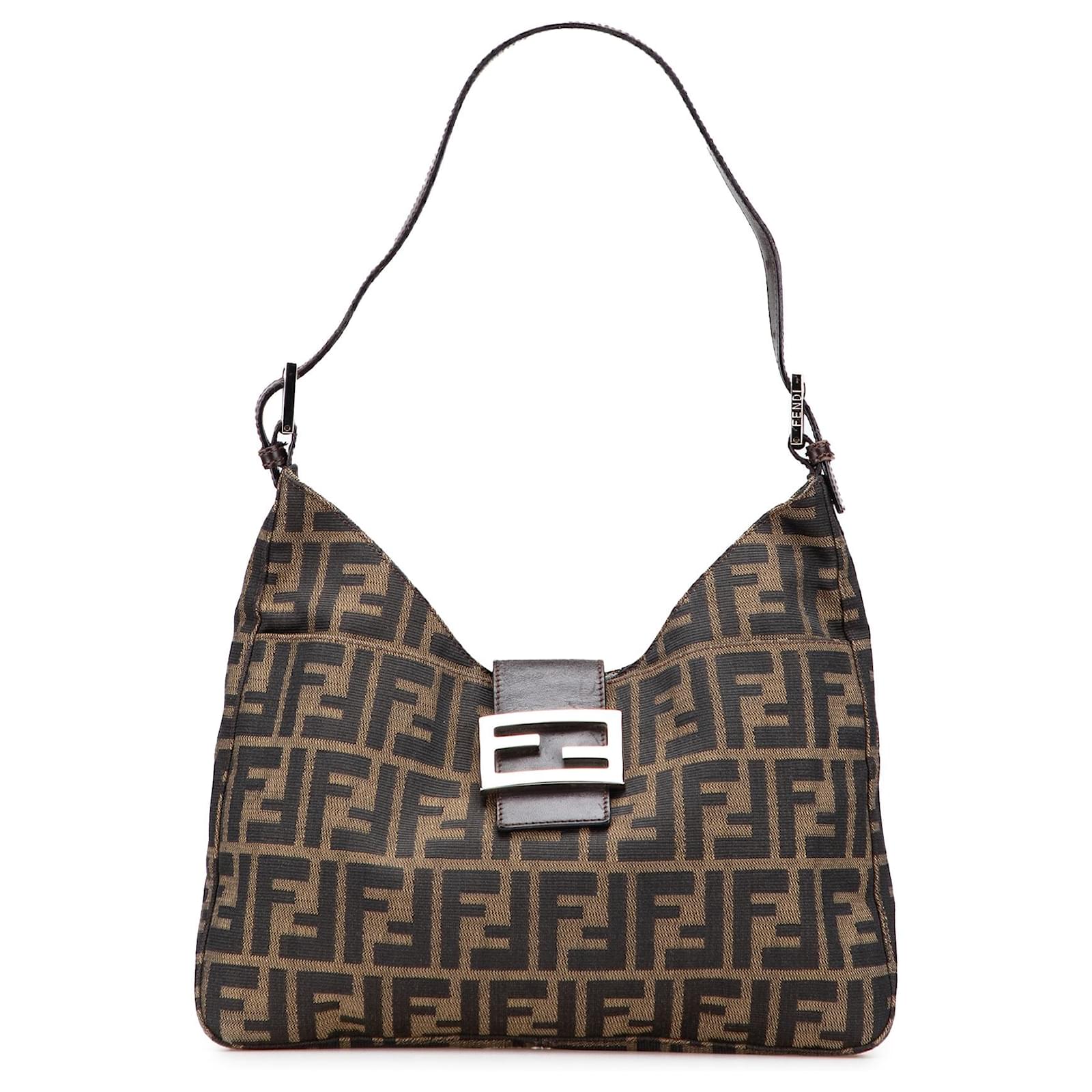 Fendi Brown Zucca Canvas Shoulder Bag Leather Cloth Pony-style calfskin Cloth  ref.2324465