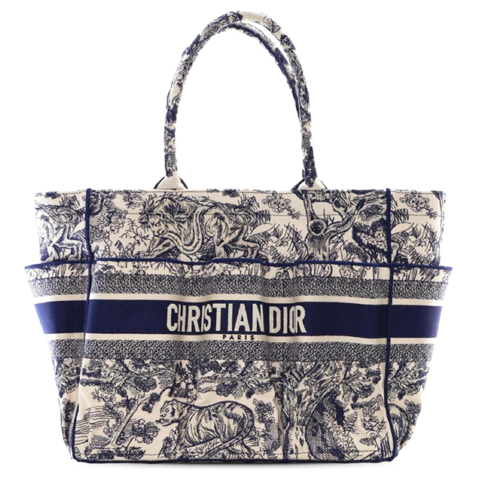 Dior Blue Canvas Embroidered Toile De Jouy Catherine Tote Cloth Cloth  ref.2324463