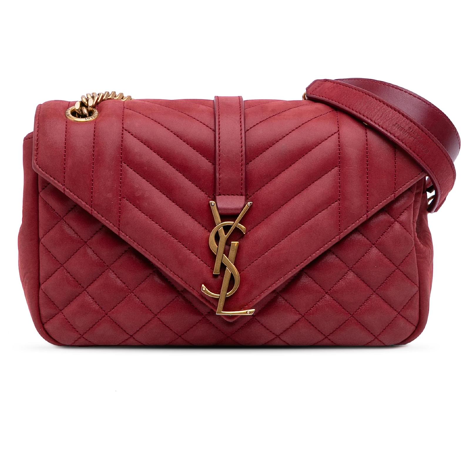 Saint Laurent Red Medium Iridescent Calfskin Triquilt Monogram College Bag Dark red Leather Pony-style calfskin  ref.2324456