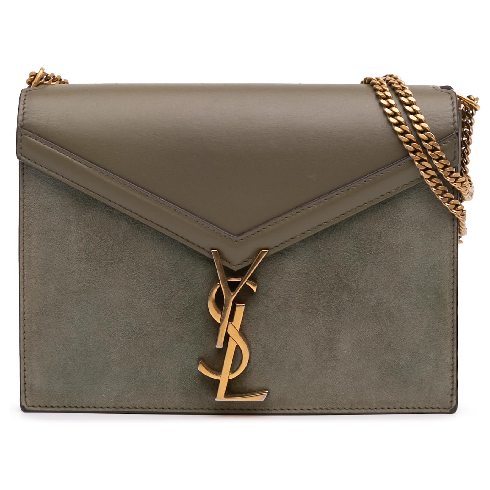 Saint Laurent Green Suede and Calfskin Monogram Cassandra Clasp Bag Olive green Leather  ref.2324441