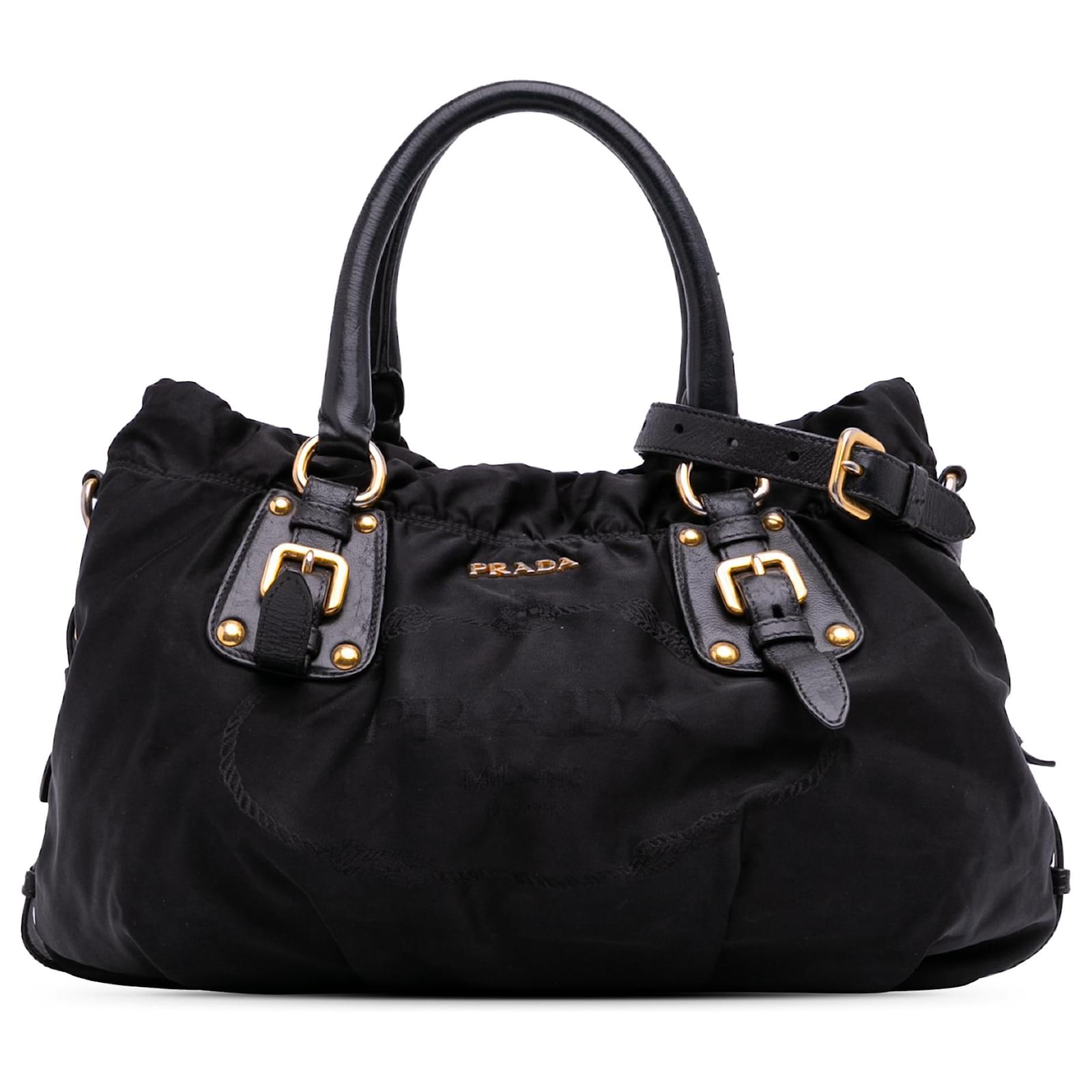 Prada Black Tessuto Canapa Logo Satchel Nylon Cloth  ref.2324424