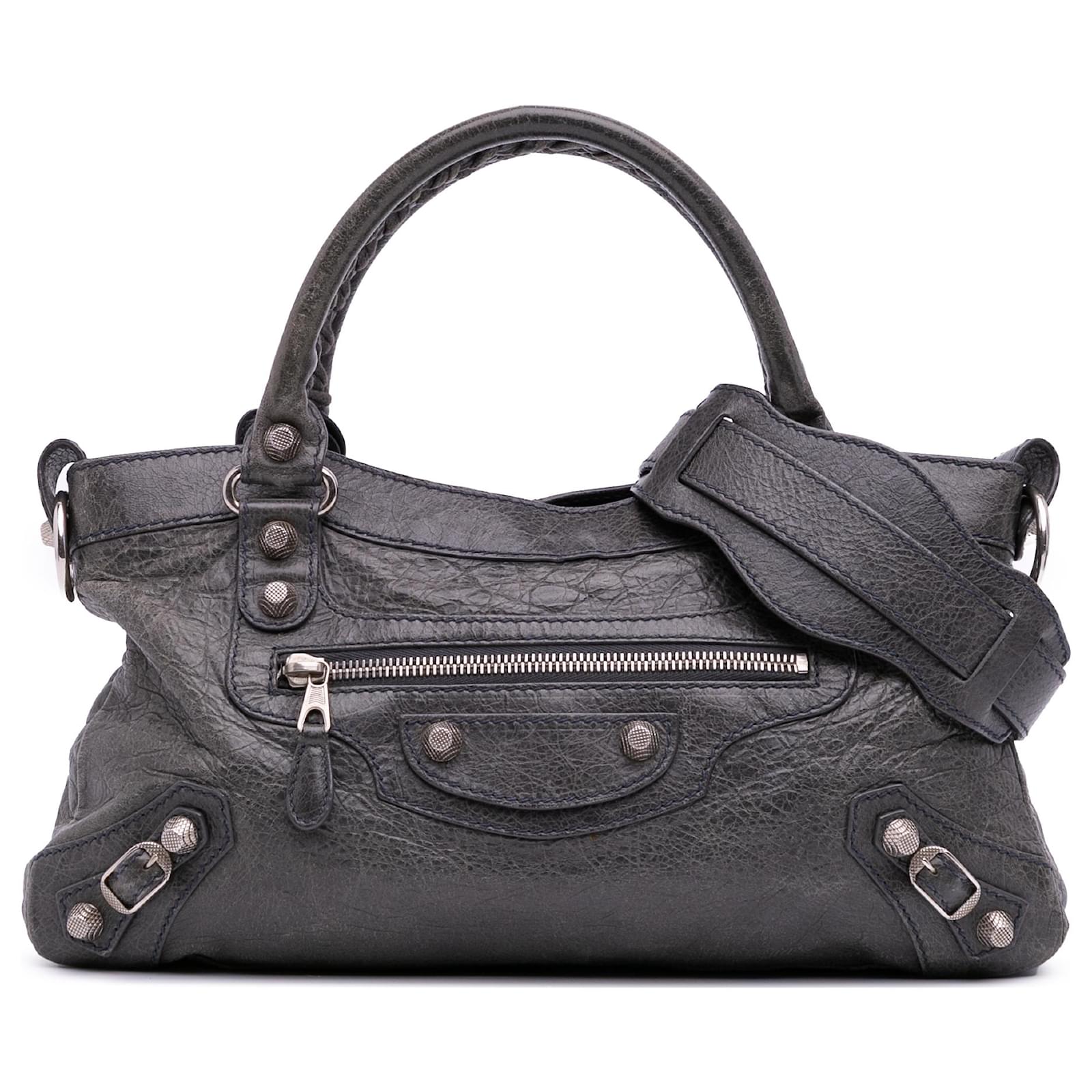 Balenciaga Gray Lambskin Motocross Classic First Giant 12 Satchel Brown Dark grey Leather  ref.2324420