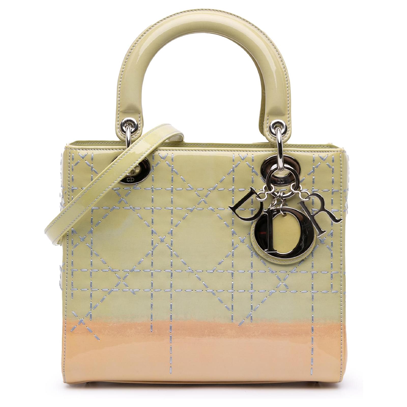 Dior Green Medium Ombre Patent Cannage Lady Dior Light green Leather Patent leather  ref.2324414