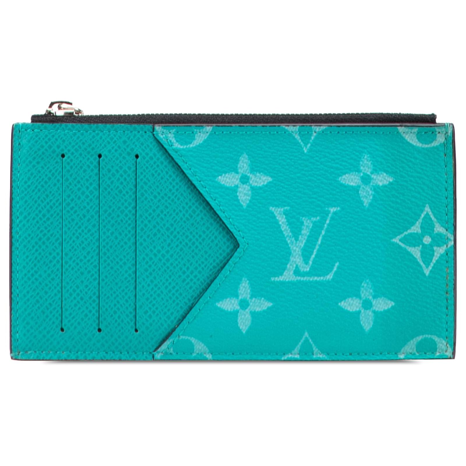 Louis Vuitton Blue Taigarama Coin Card Holder Turquoise Cloth  ref.2324392