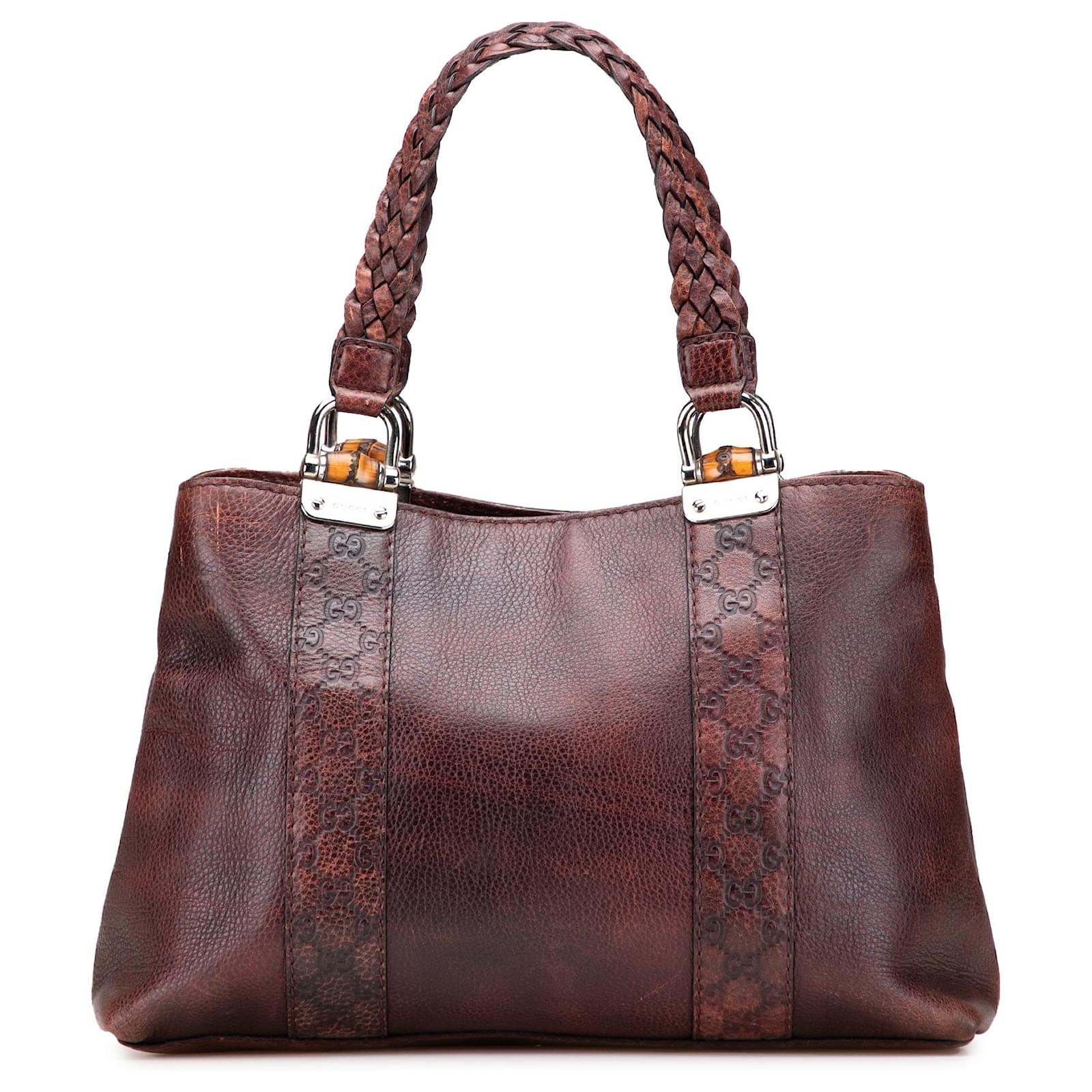 Gucci Brown Guccissima Trimmed Leather Bamboo Libeccio Tote Pony-style calfskin  ref.2324387