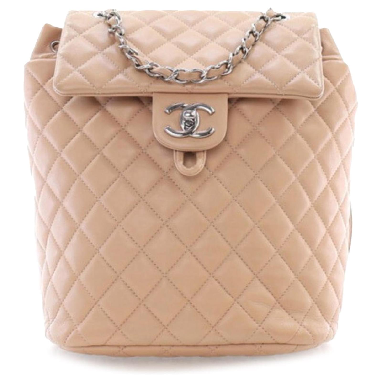 Chanel Brown Small Lambskin Urban Spirit Backpack Beige Leather  ref.2324376