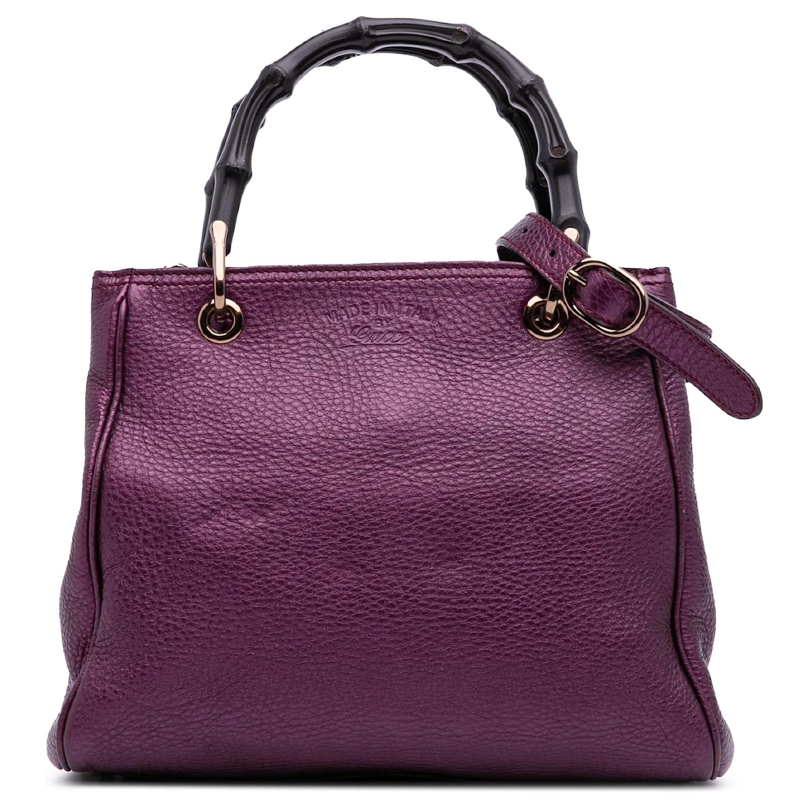 Gucci Purple Small Metallic Calfskin Bamboo Shopper Satchel Leather Pony-style calfskin  ref.2324373