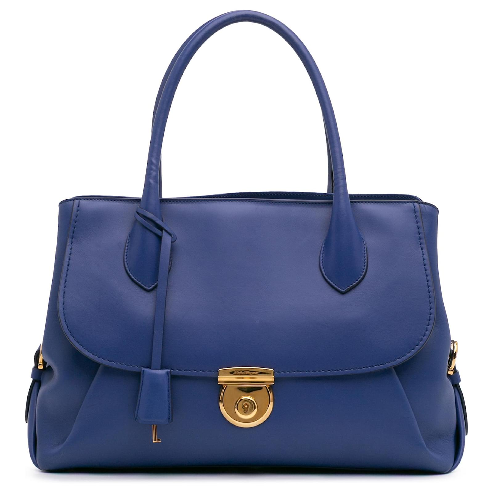 Salvatore Ferragamo Ferragamo Blue Leather Fiamma East West Tote Pony-style calfskin  ref.2324368