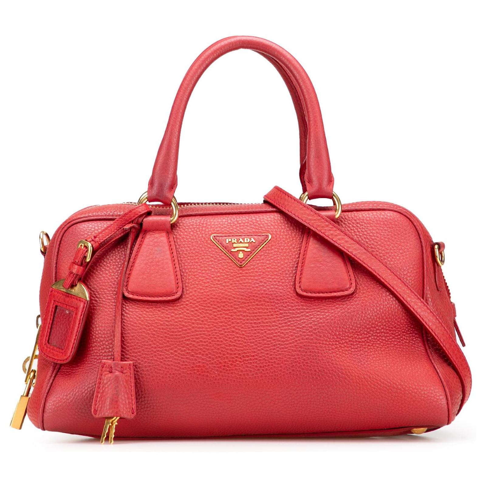 Prada Red Vitello Daino Zip Top Satchel Leather Pony-style calfskin  ref.2324361