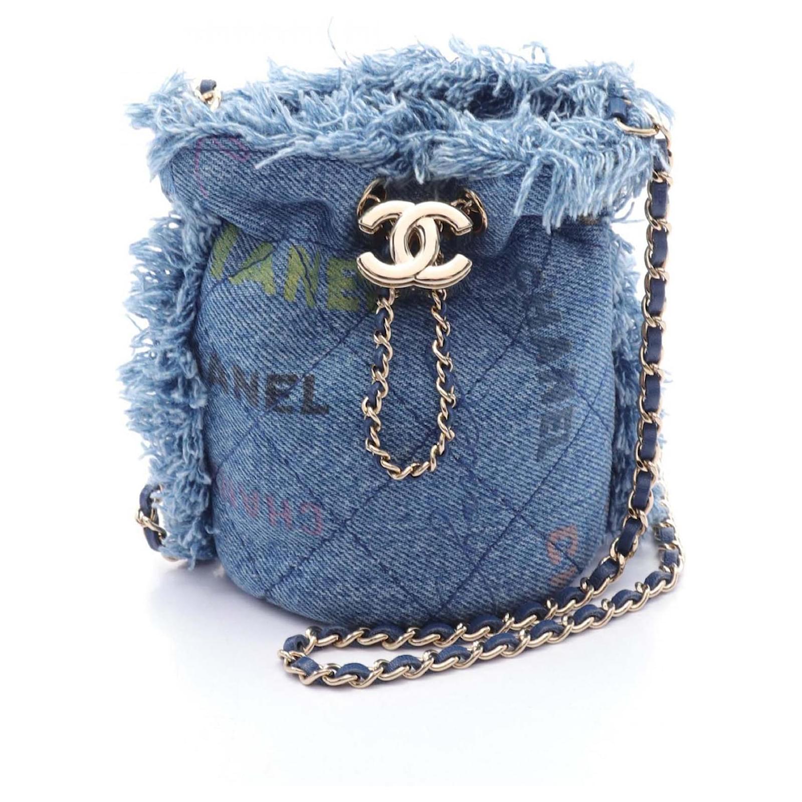 Chanel Blue Mini Quilted Denim Mood Bucket with Chain Cloth  ref.2324357