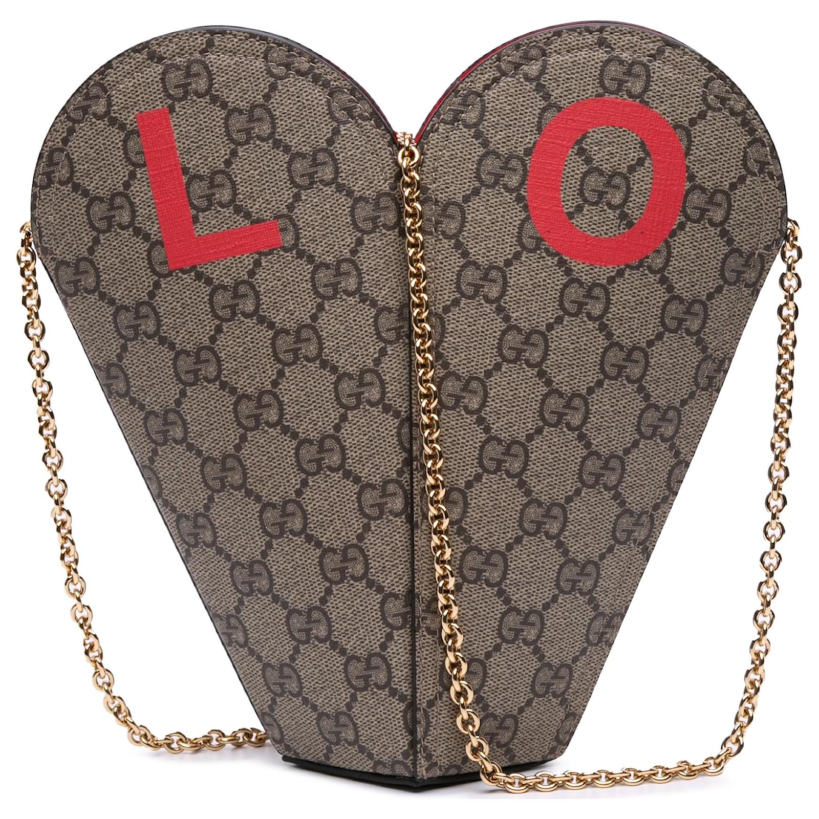 Gucci Brown Valentines Day GG Supreme Love Heart Bag Beige Cloth Cloth  ref.2324346