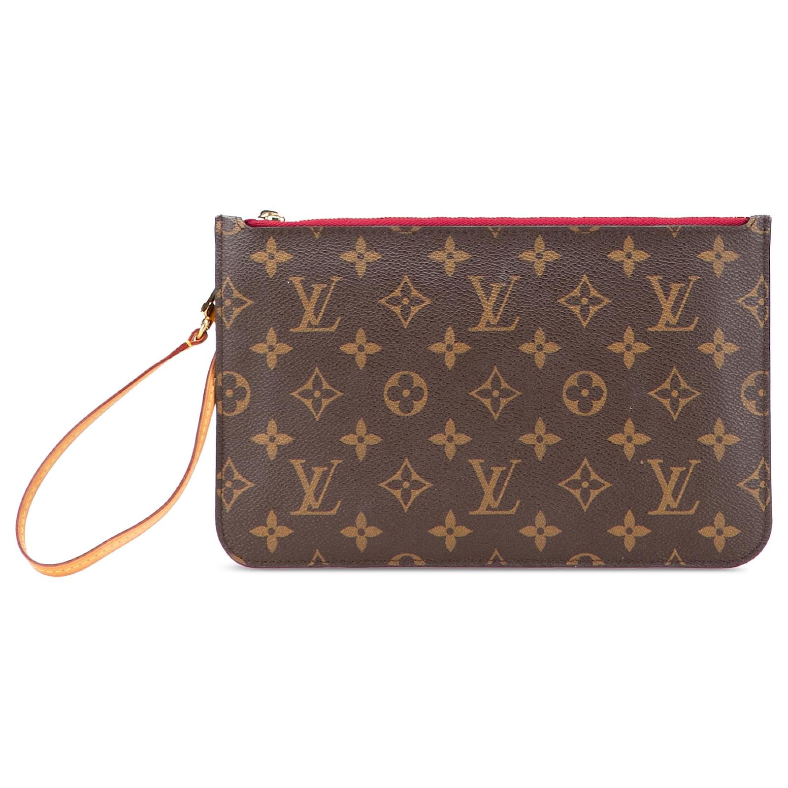 Louis Vuitton Brown Monogram Neverfull Pouch Leather Cloth  ref.2324328