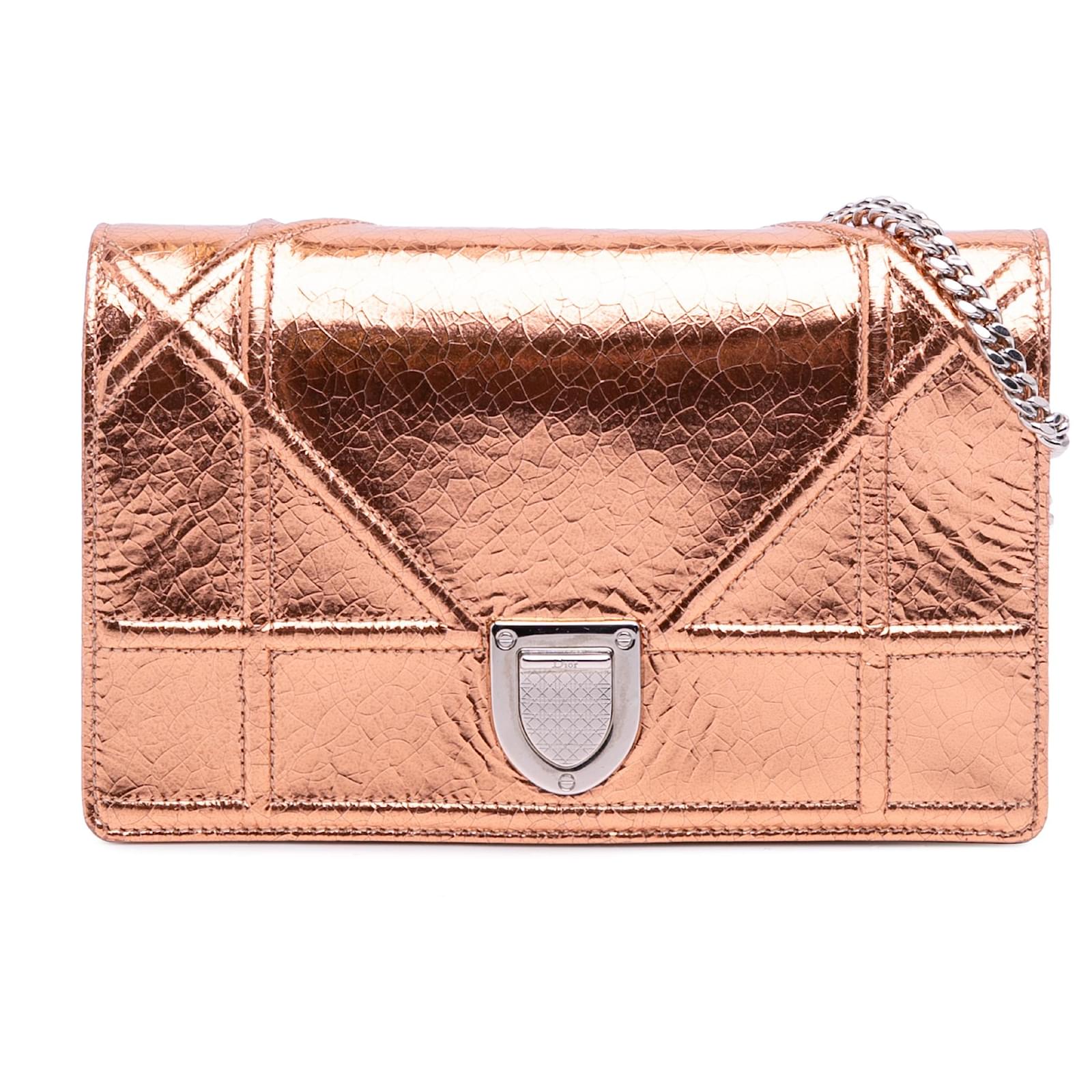 Dior Gold Metallic Ceramic Effect Deerskin Diorama Wallet on Chain Golden Leather Goatskin  ref.2324317