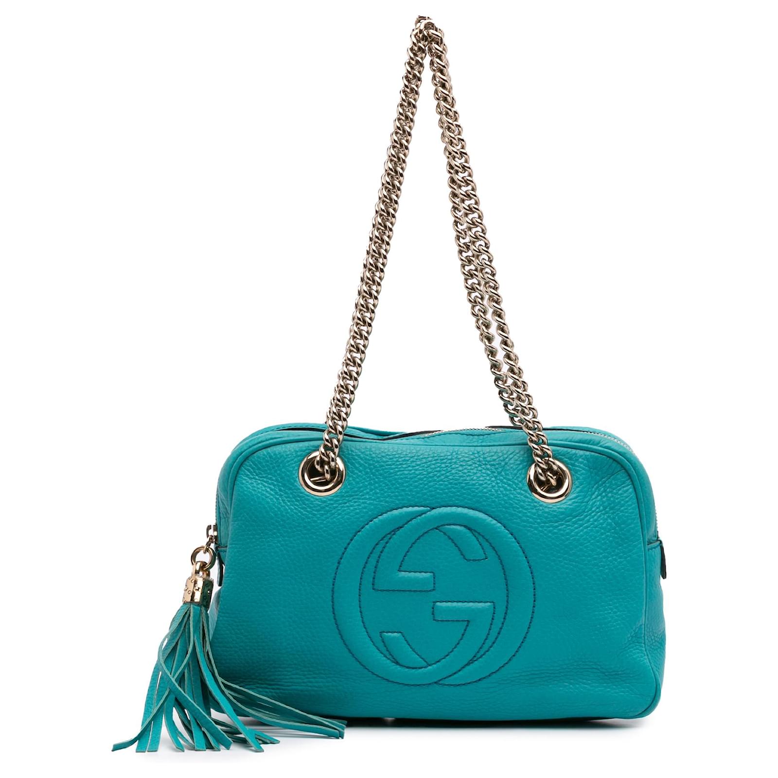Gucci Blue Leather Soho Chain Zip Shoulder Bag Turquoise Pony-style calfskin  ref.2324287