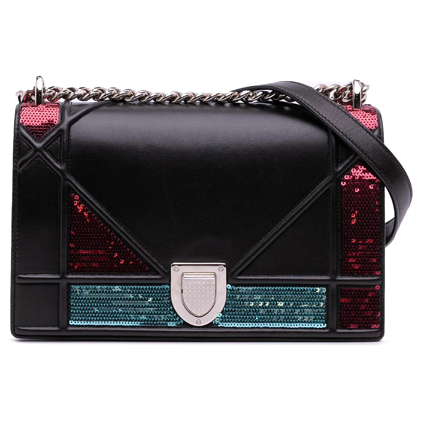 Dior Black Medium Lambskin Sequin Diorama Flap Multiple colors Leather  ref.2324286