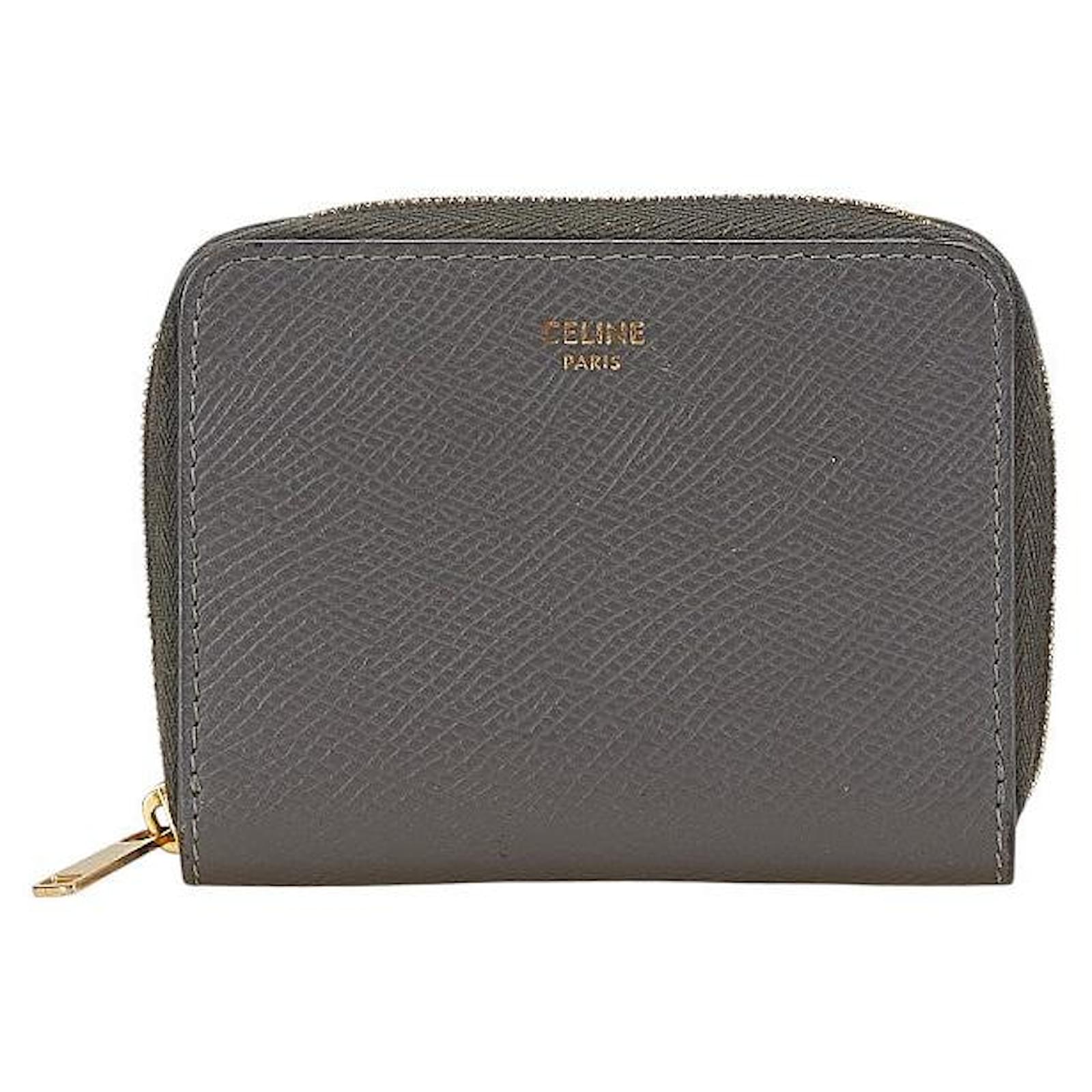 Céline Celine Leather Round Zipper Coin Case Grey  ref.2324214