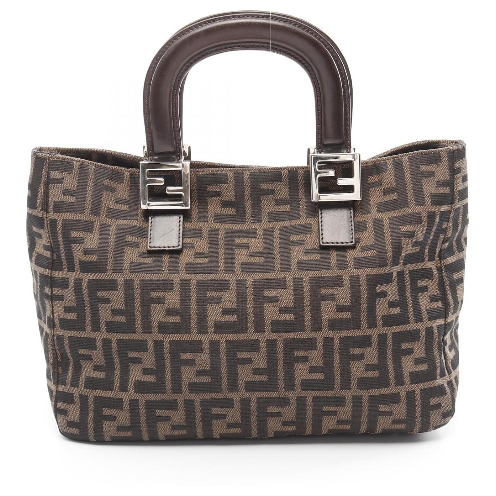Fendi Zucca Canvas Leather Handbag Brown Black Cloth  ref.2324199