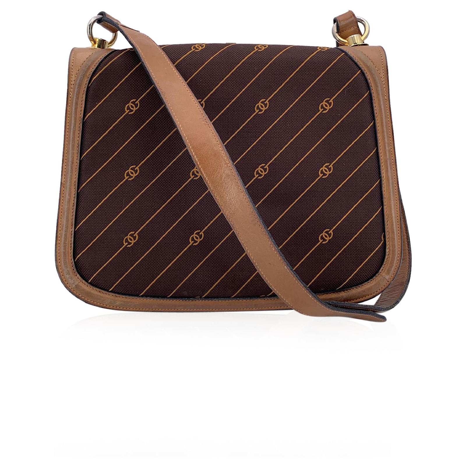 Gucci Vintage Brown Logo Canvas GG Shoulder Bag Tan Leather Cloth  ref.2324183