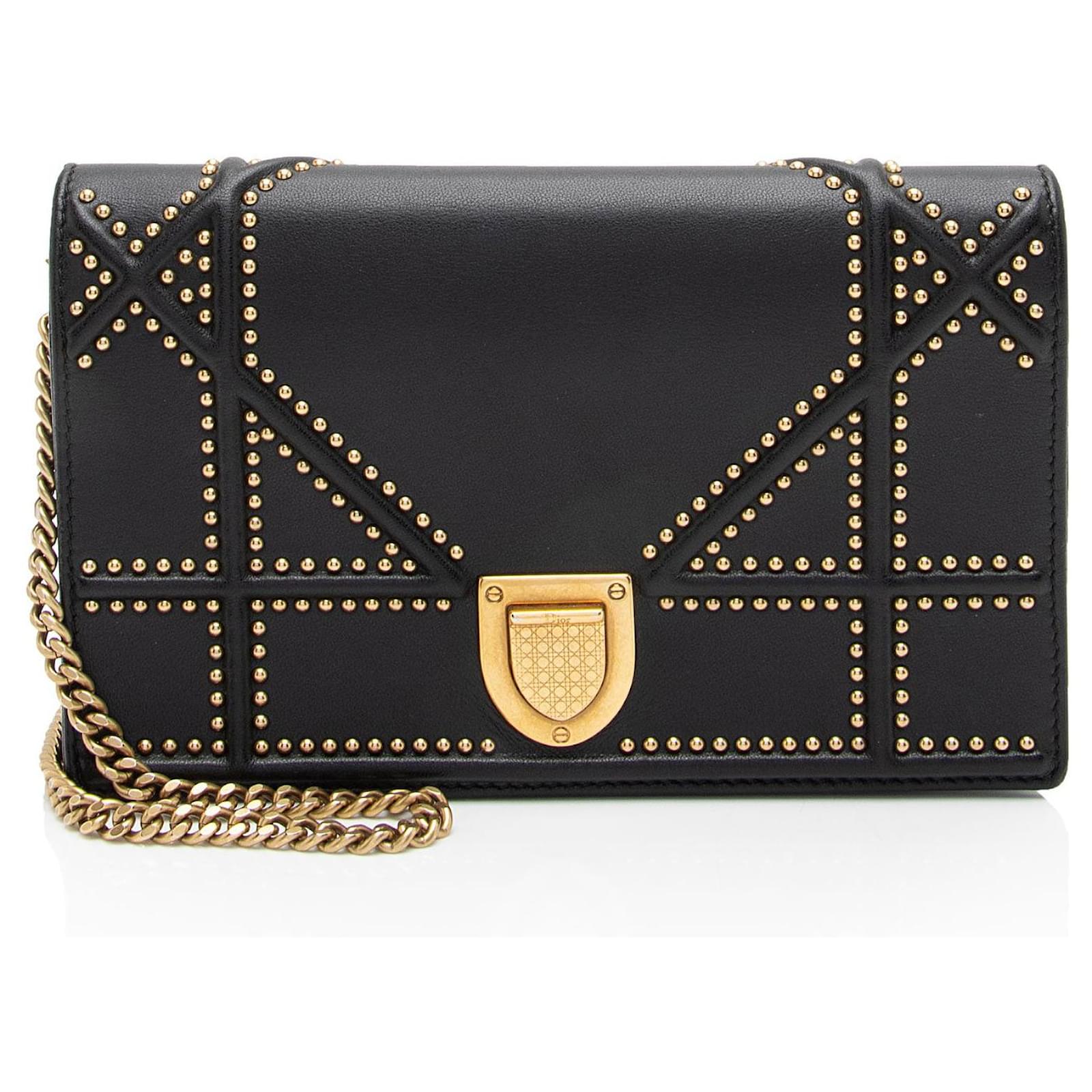 Dior Calfskin Studded Diorama Wallet on Chain Bag Black Leather  ref.2324141