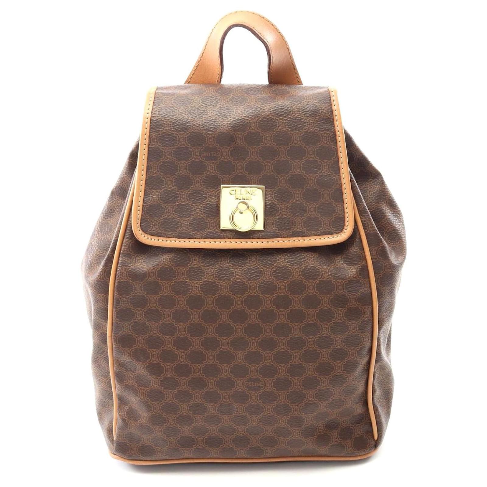 Céline Celine Macadam Backpack PVC Coated Canvas Leather Brown Cloth  ref.2324136