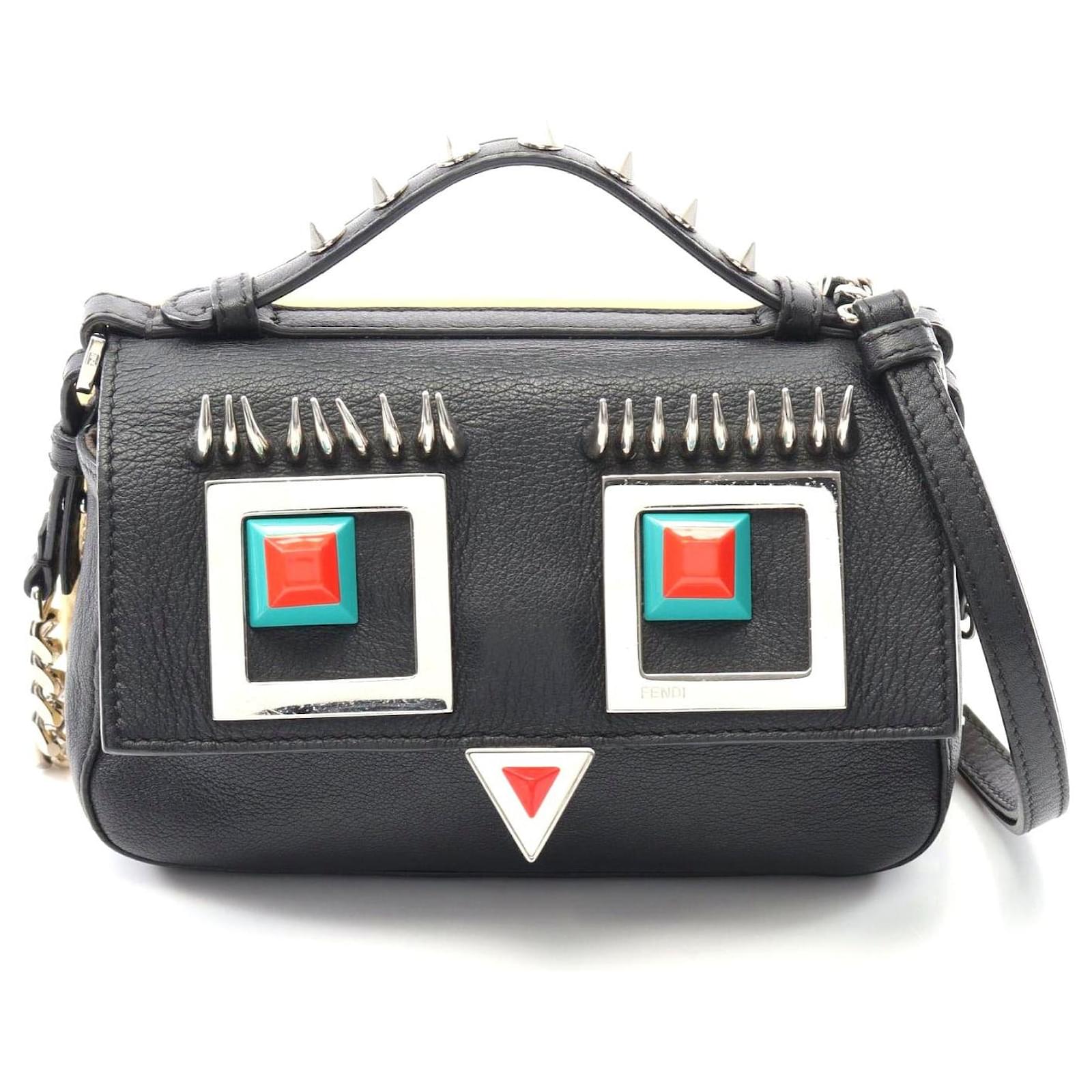 Fendi Leather Double Micro Baguette Monster Handbag Black Pony-style calfskin  ref.2324125