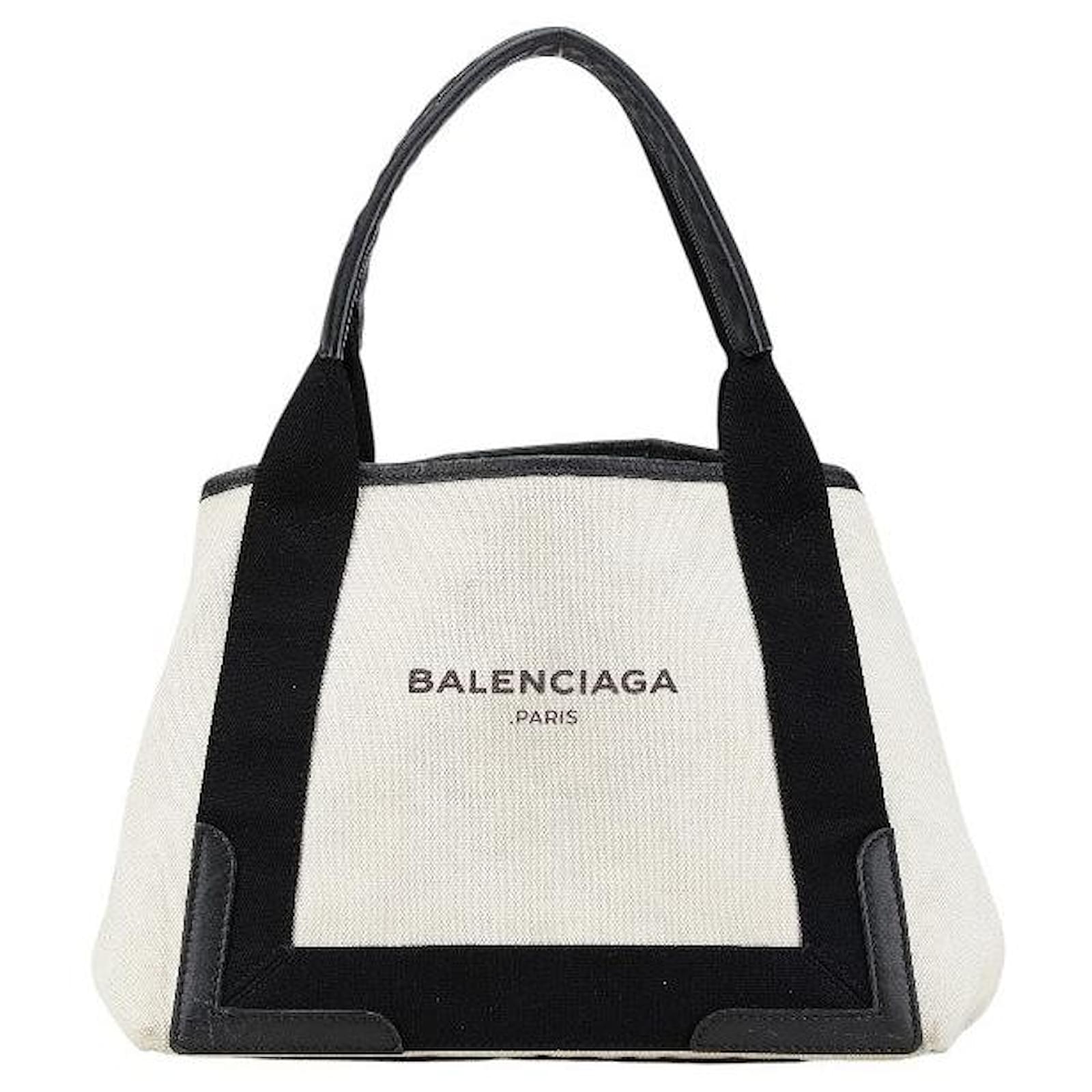 Balenciaga Canvas Leather Logo Tote Bag Black White Cloth  ref.2327179