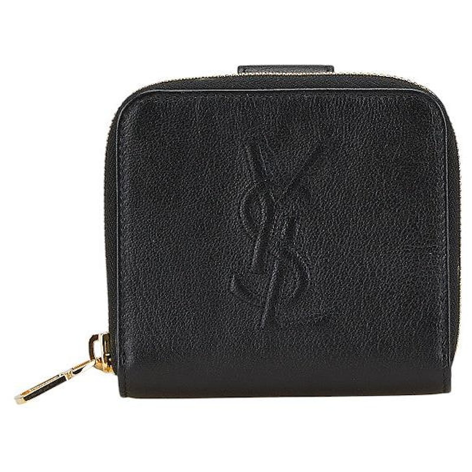 Yves Saint Laurent Saint Laurent Leather YSL Logo Compact Wallet Black  ref.2327159