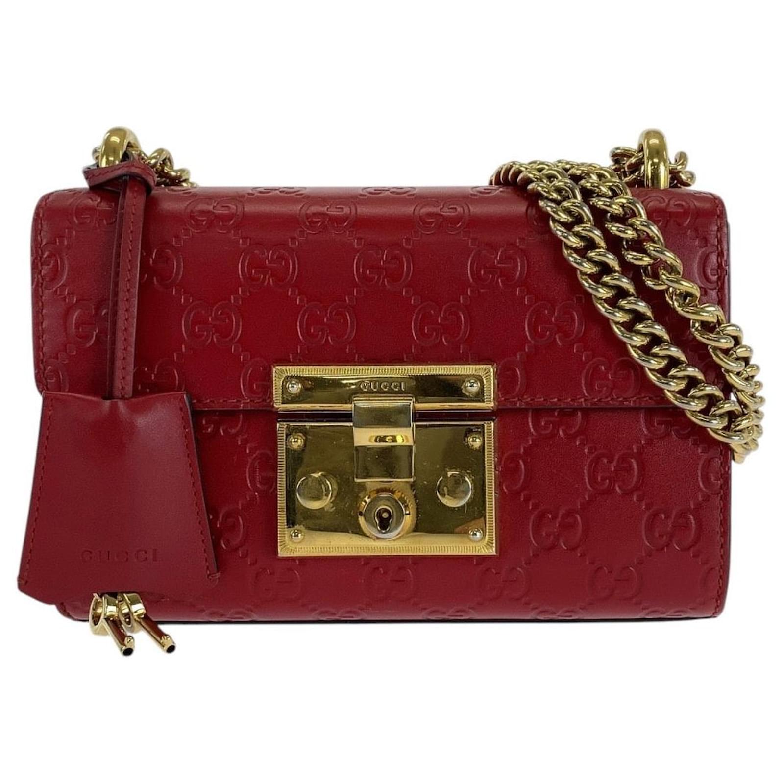 Gucci Guccissima Padlock Leather Shoulder Bag 409487 Red  ref.2085623