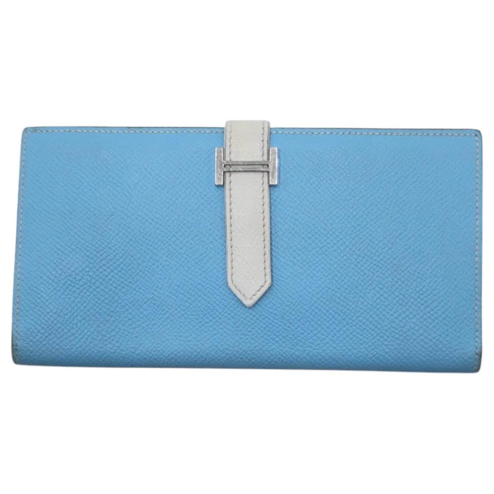 Hermès Hermes BEARN SOUFFLET Epsom long wallet White Blue Light blue Leather  ref.2085650