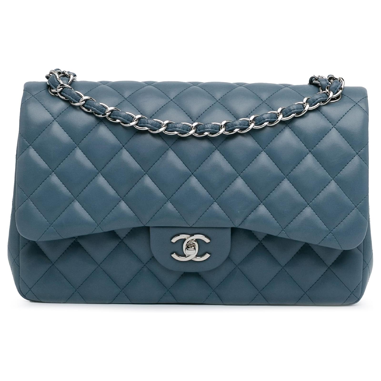 Chanel Blue Jumbo Classic Lambskin Double Flap Leather  ref.1442783