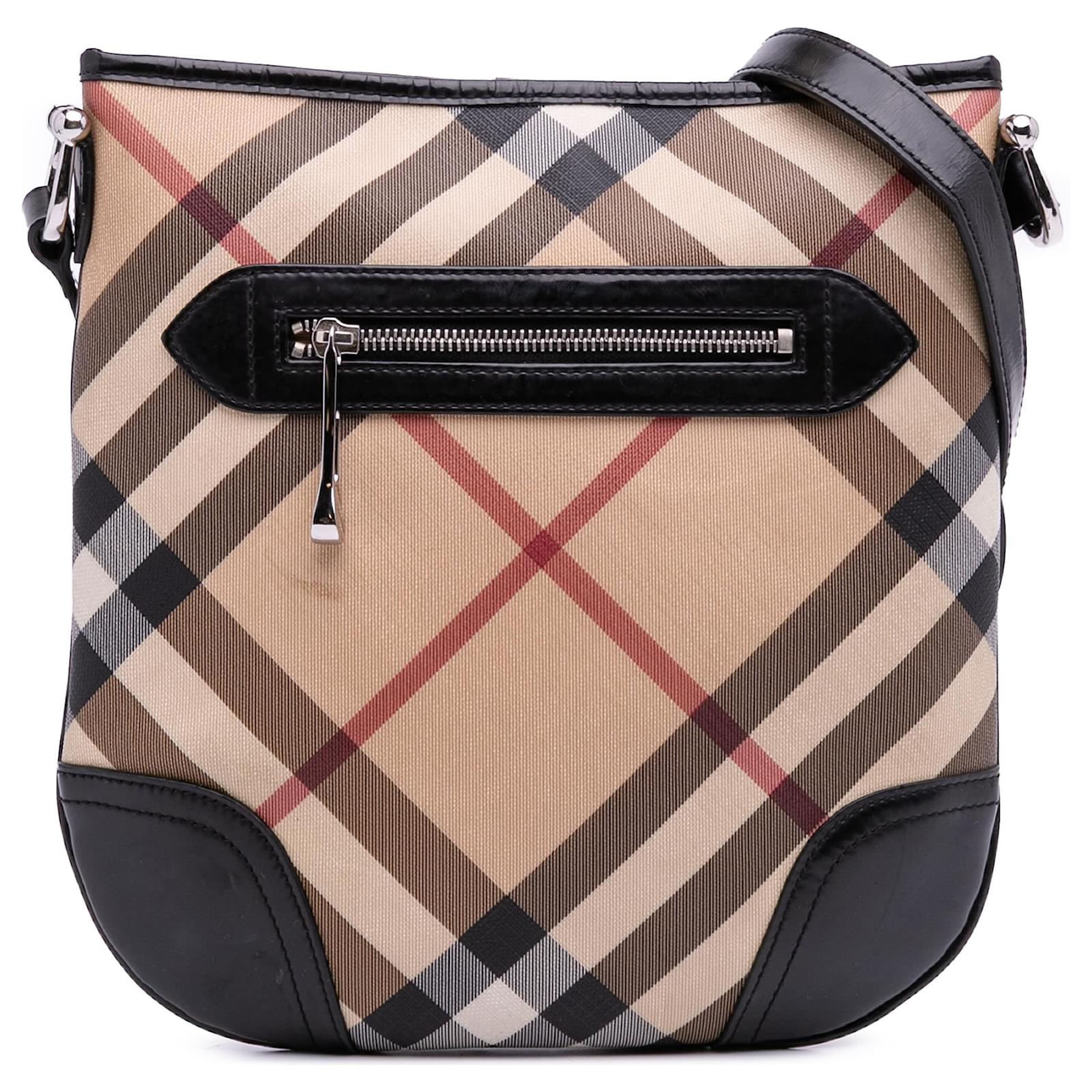 Burberry Brown Supernova Check Coated Canvas Dryden Crossbody Black Beige Leather Patent leather Cloth Cloth  ref.2327134